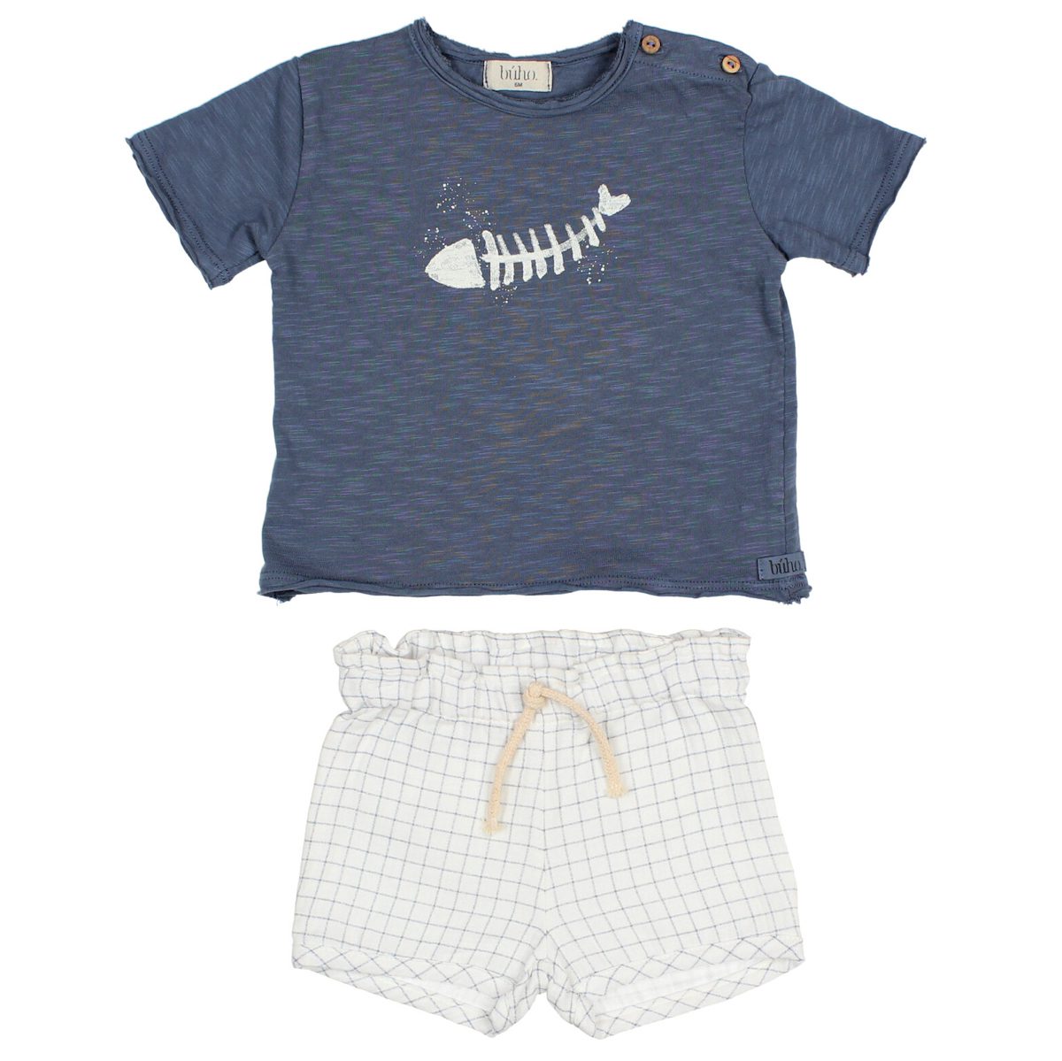 Bleu Fish T-Shirt & Bleu Mini Check Bloomer