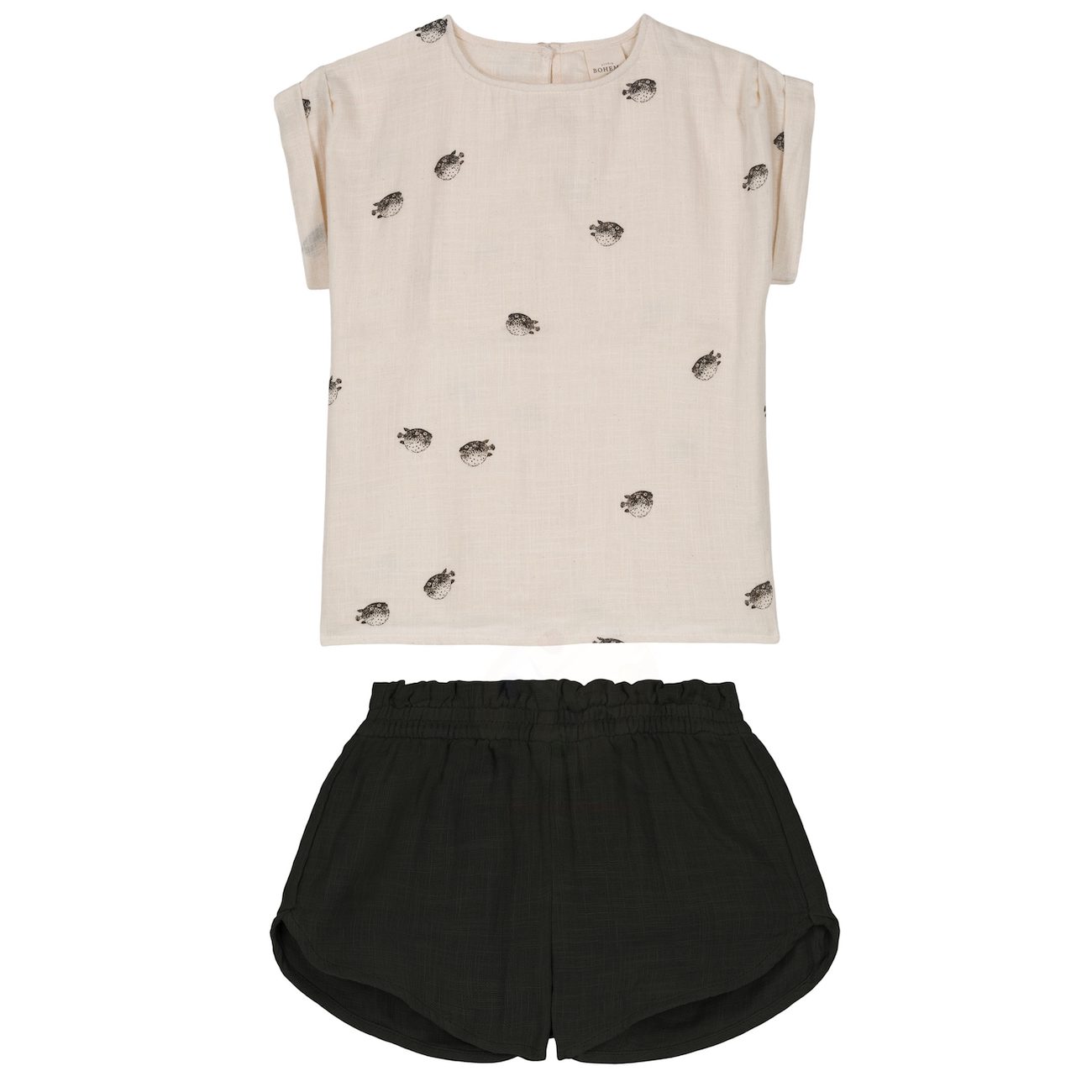 Praslin Shirt & Georgette Shorts | Off-White Puffer Fish/Abyssal Green