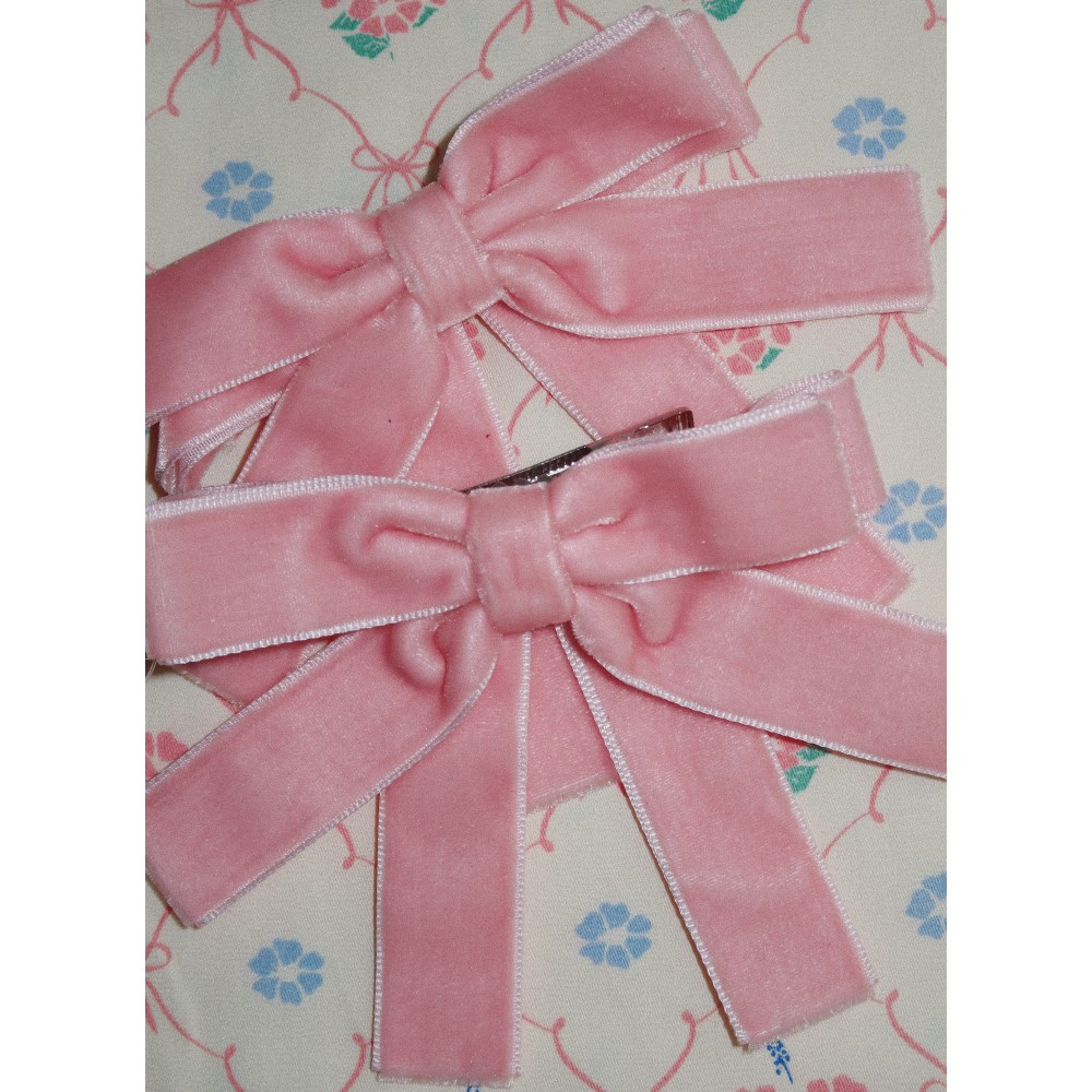 2 Pack Velvet Double Bow Hair Clips | Peony Pink