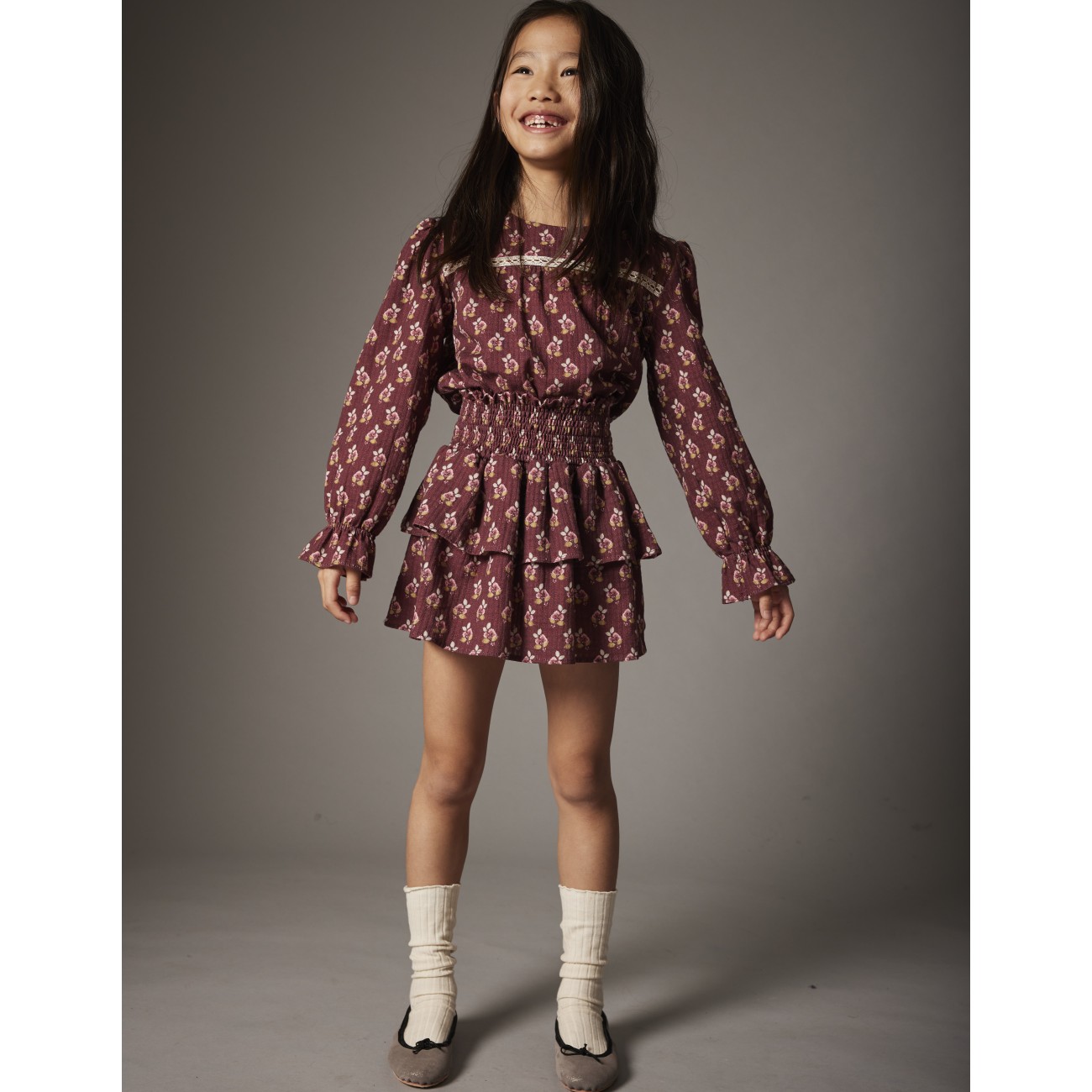 Bloom Textured Blouse & Skirt Burgundy