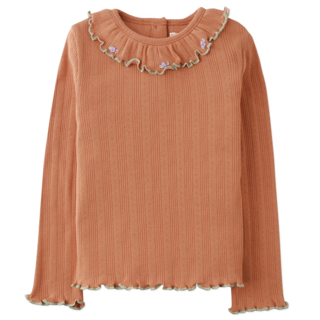 Jenny Long Sleeve Tee With Embroidered Ruffled Collar
