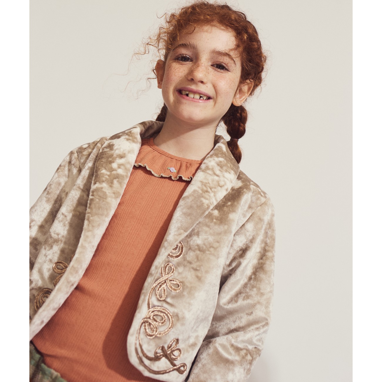 Jenny Long Sleeve Tee With Embroidered Ruffled Collar