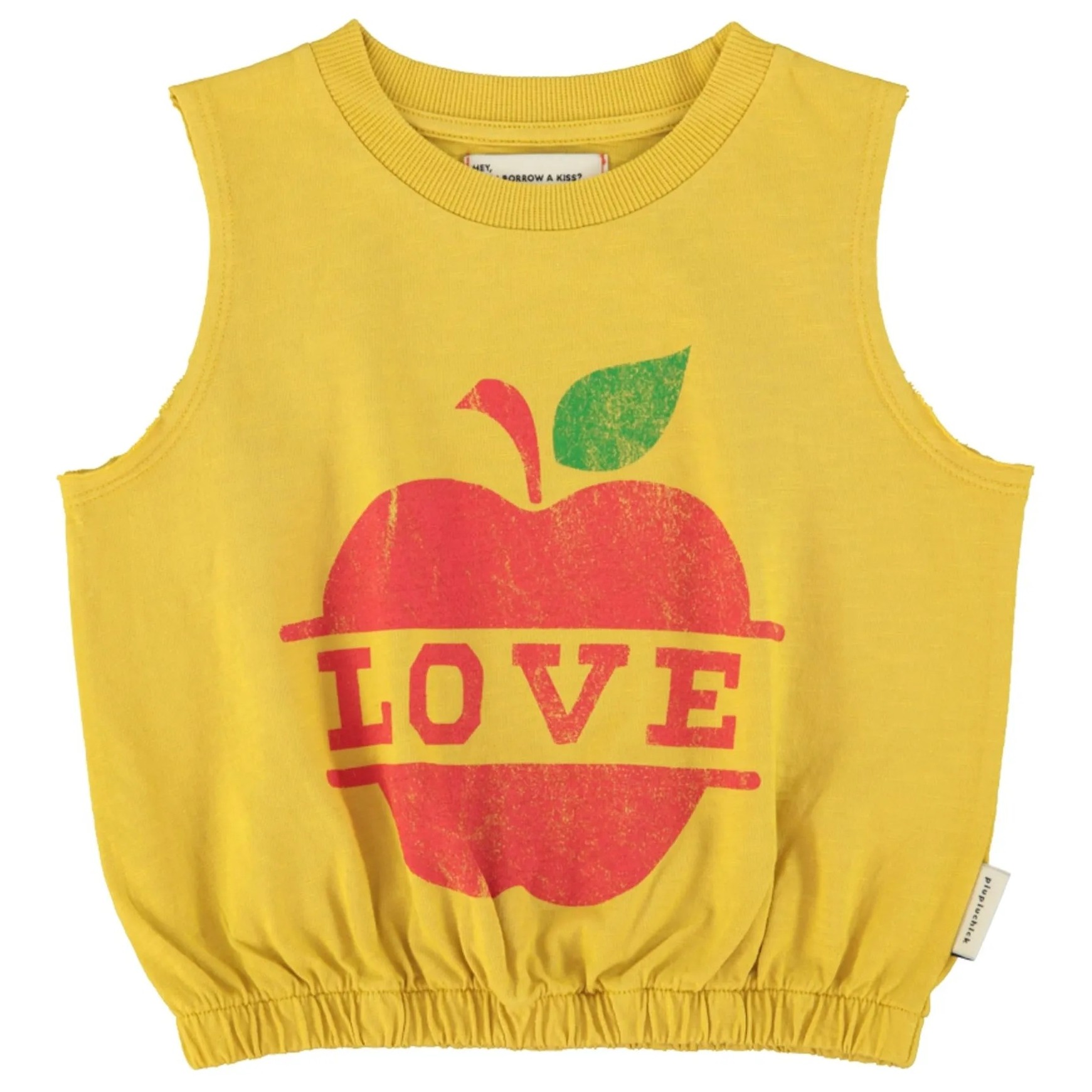 Sleeveless Top Mustard W/ Apple Print