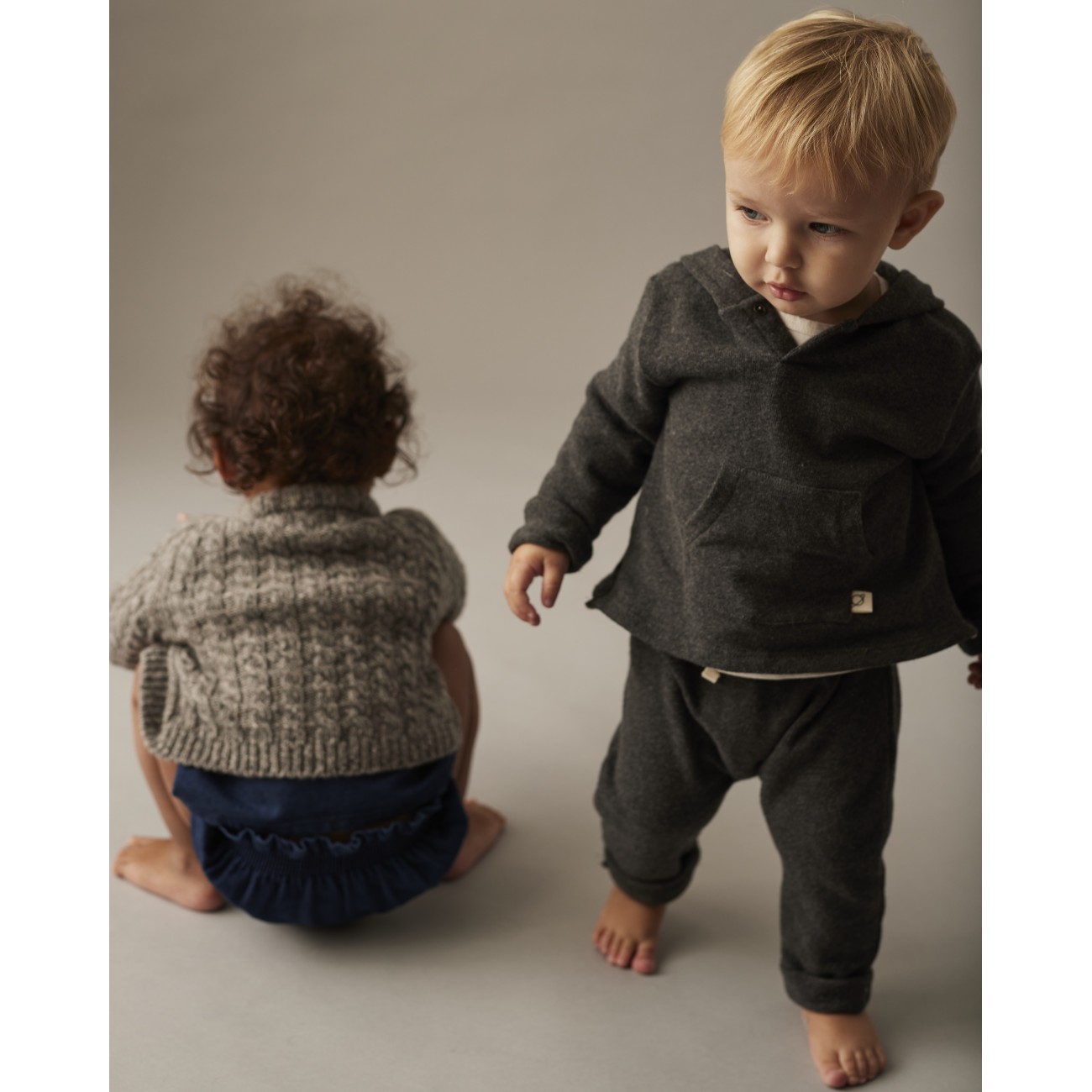 Grey Soft Brushed Knit Hooded Sweater & Pants