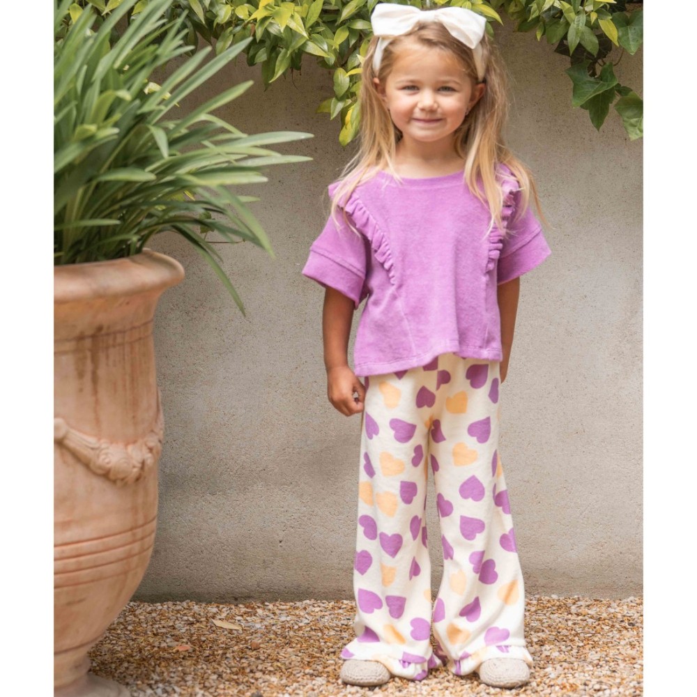 Violet Terry Cotton Relaxed Ruffled Tee