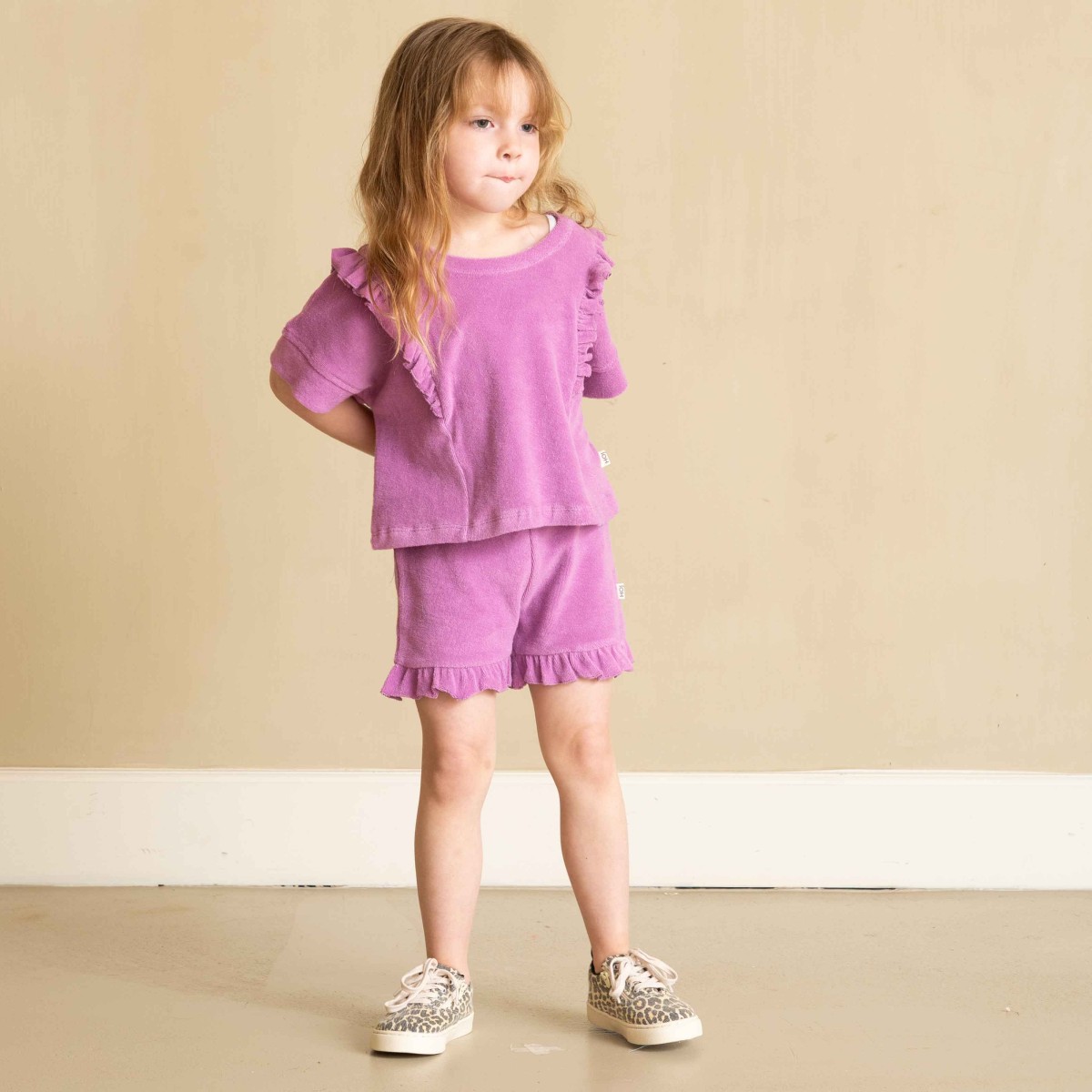 Violet Terry Cotton Relaxed Ruffled Tee
