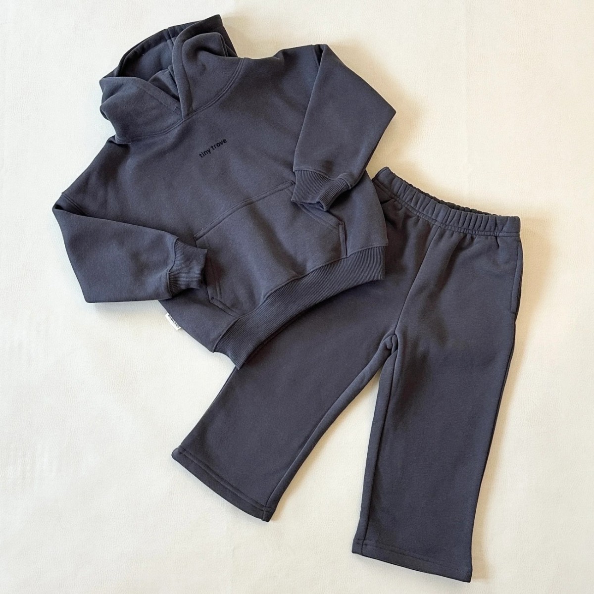 Sporty Puff Print Cotton Hoodie Tracksuit Set Charcoal