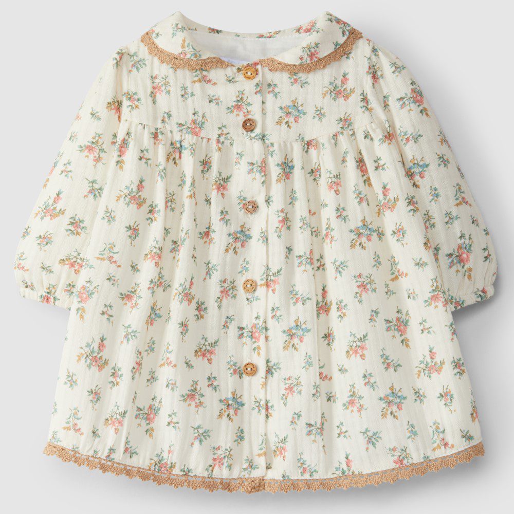 Floral Muslin Dress W/ Lace Details