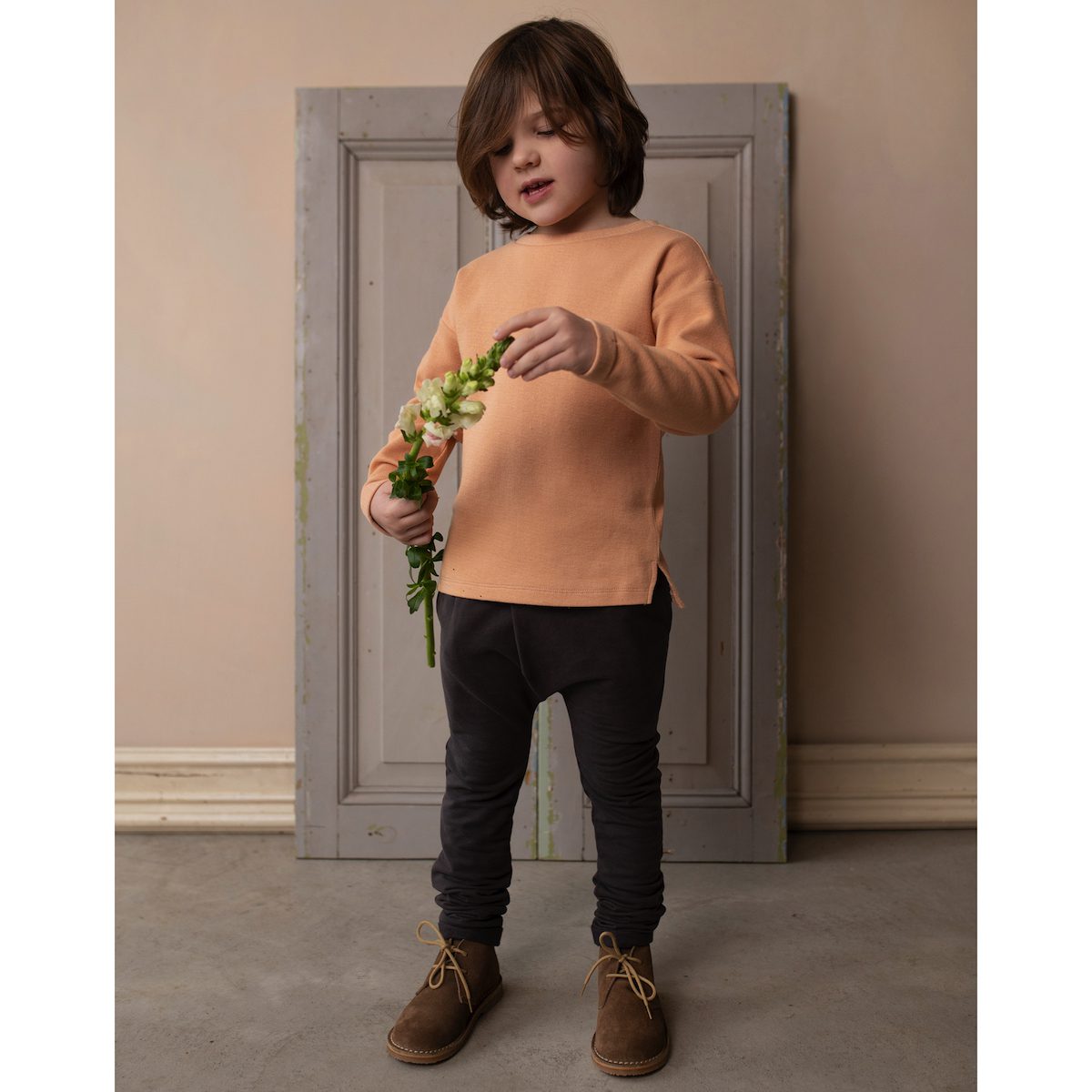 Rose Tan Double Jersey Top & Graphite Fold Over Chino