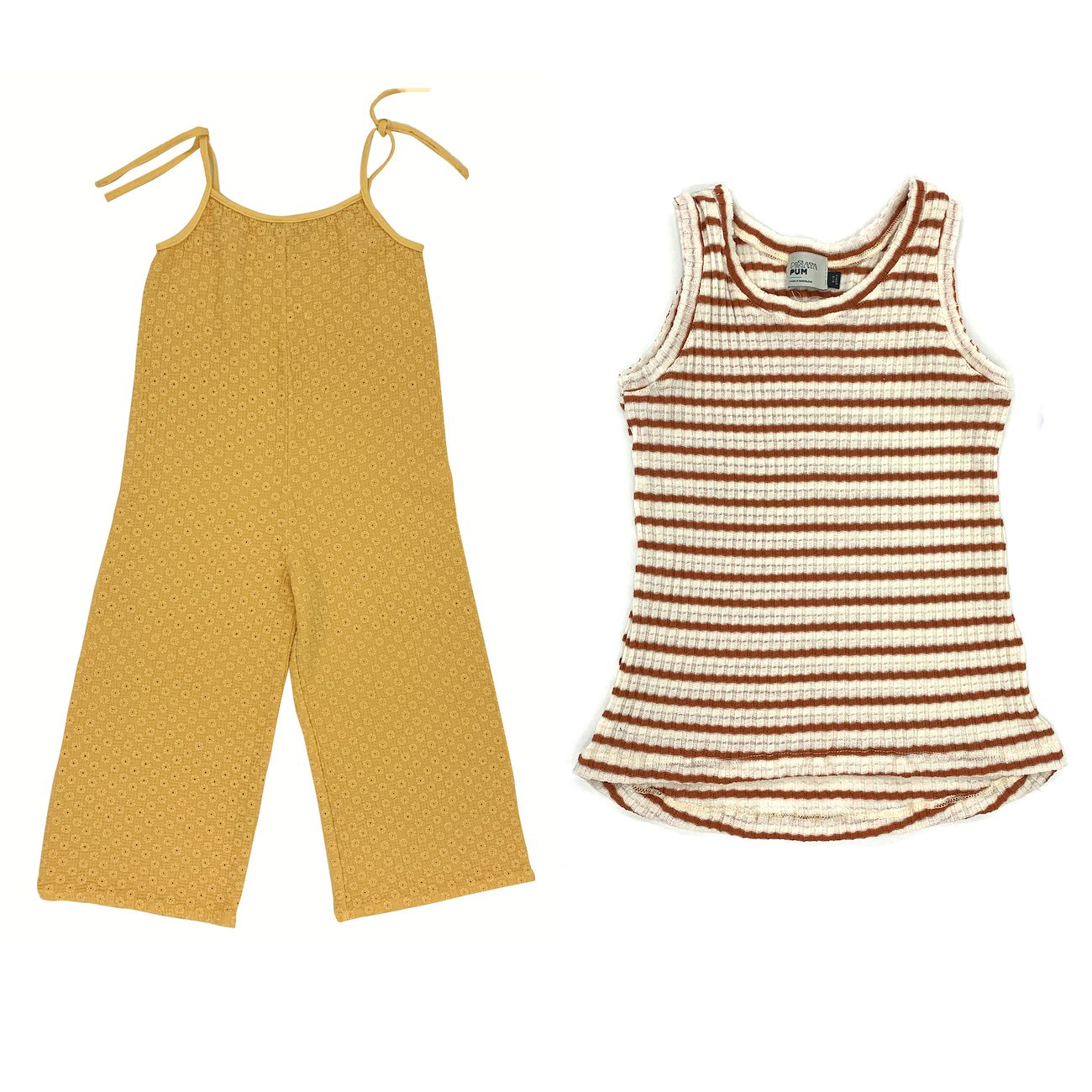 Clay Stripes T-Shirt & Yellow Daisies Overalls