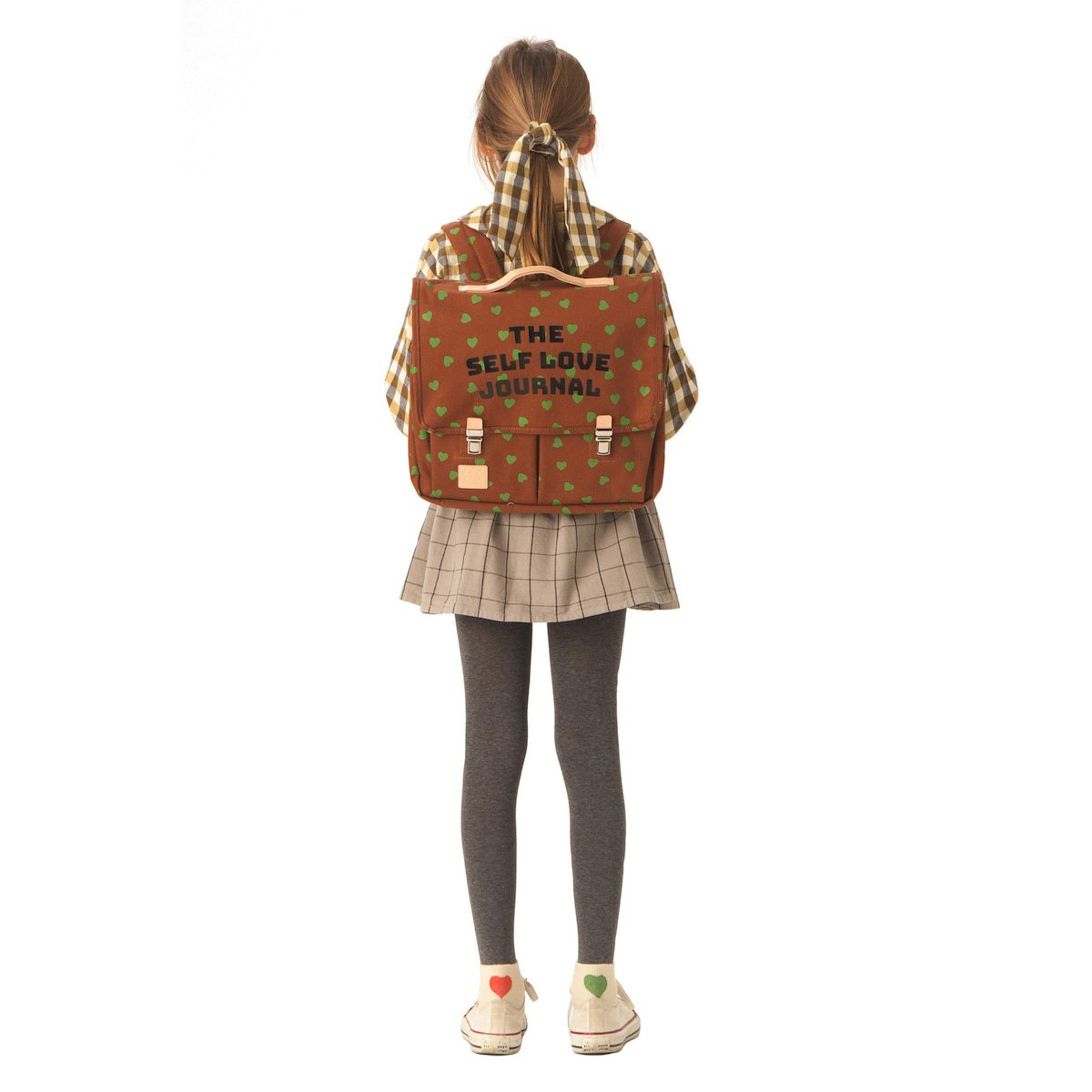 School Bag | Camel W/ Green Hearts