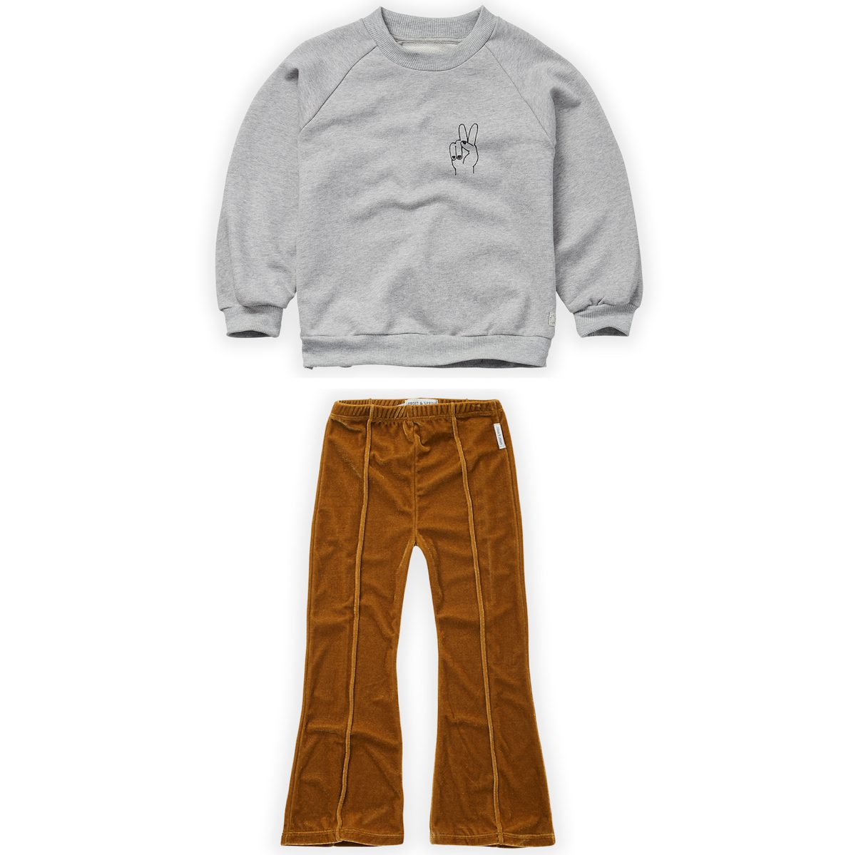 Grandad Sweatshirt Peace Hand & Velvet Flare Pants