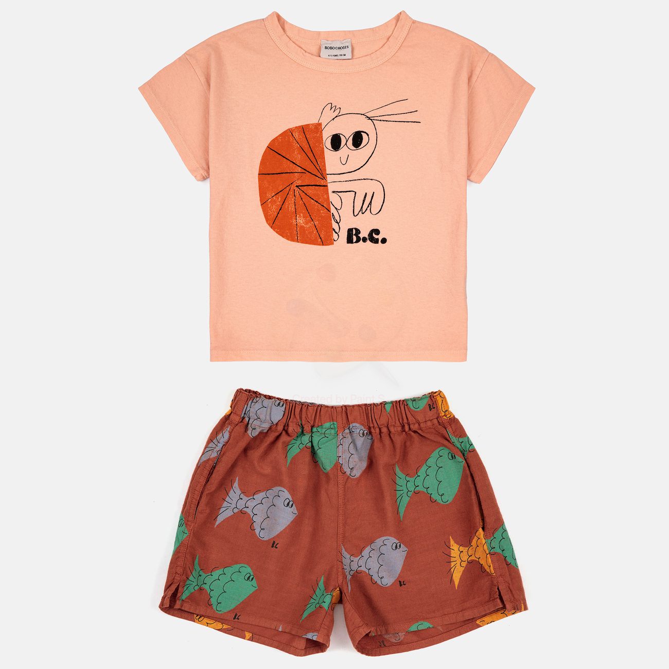 Hermit Crab T-Shirt & Multicolor Fish All Over Woven Shorts