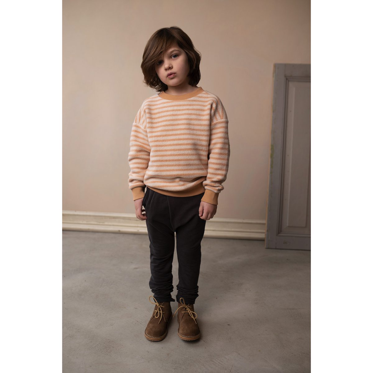 Rose Tan Oversized Teddy Sweater Stripes