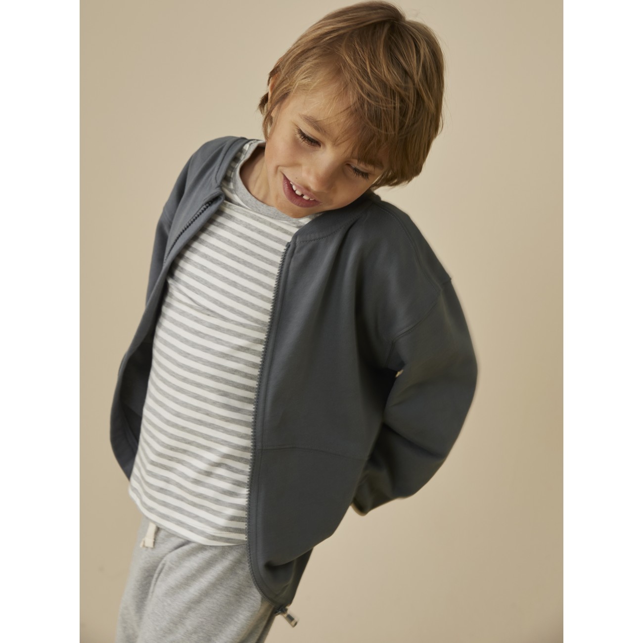 Bomber Sweatshirt W/ Zip Blue Grey