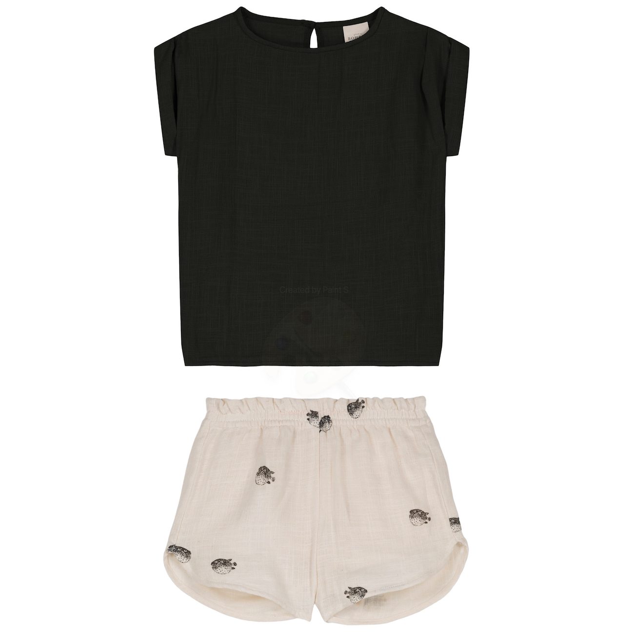 Praslin Shirt & Georgette Shorts | Abyssal Green/Off-White Puffer Fish