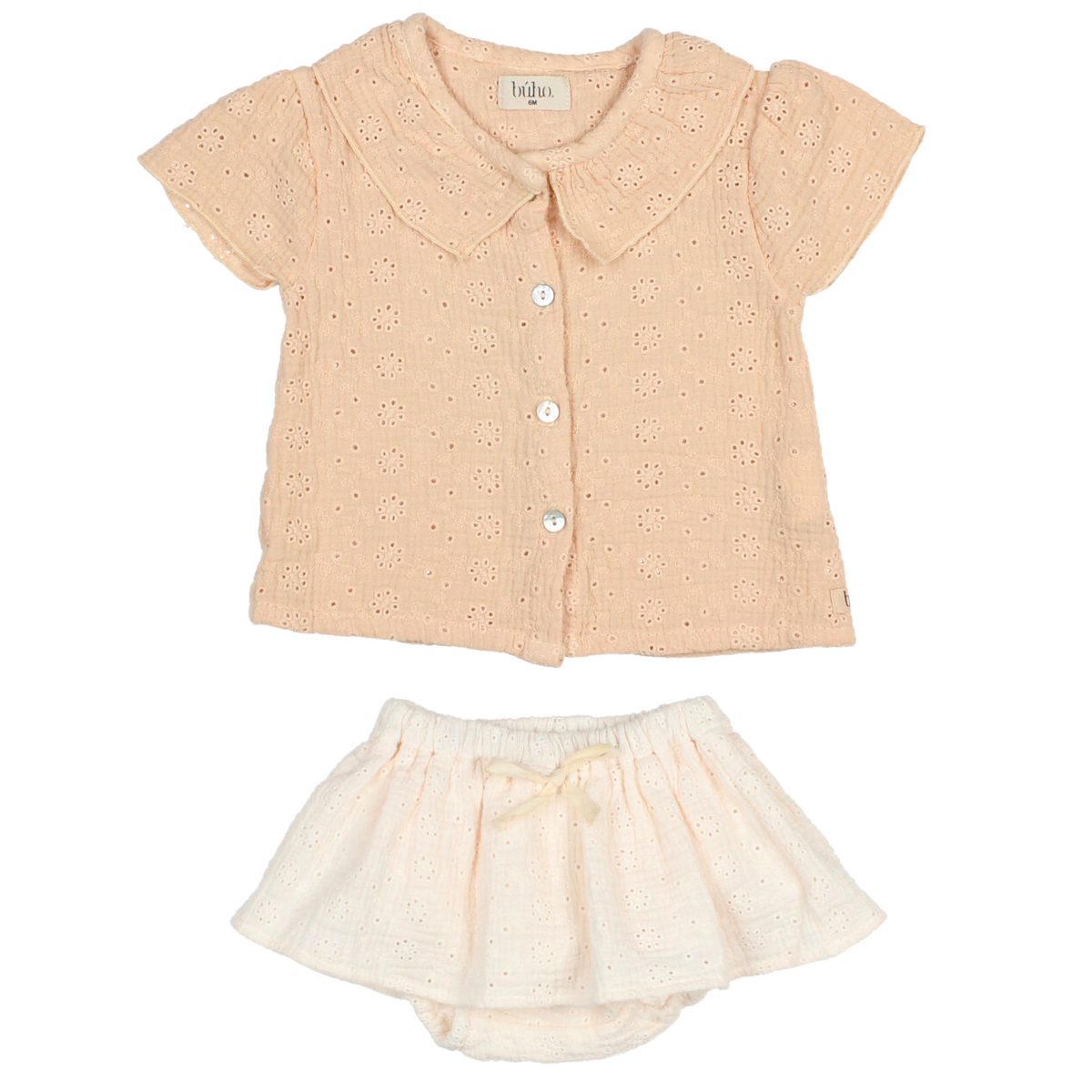 Vanilla Embroidery Blouse & Talc Skirt-Culotte