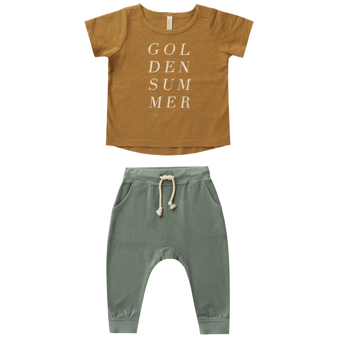 Golden Summer Basic Tee & Aqua Terry Sweatpants