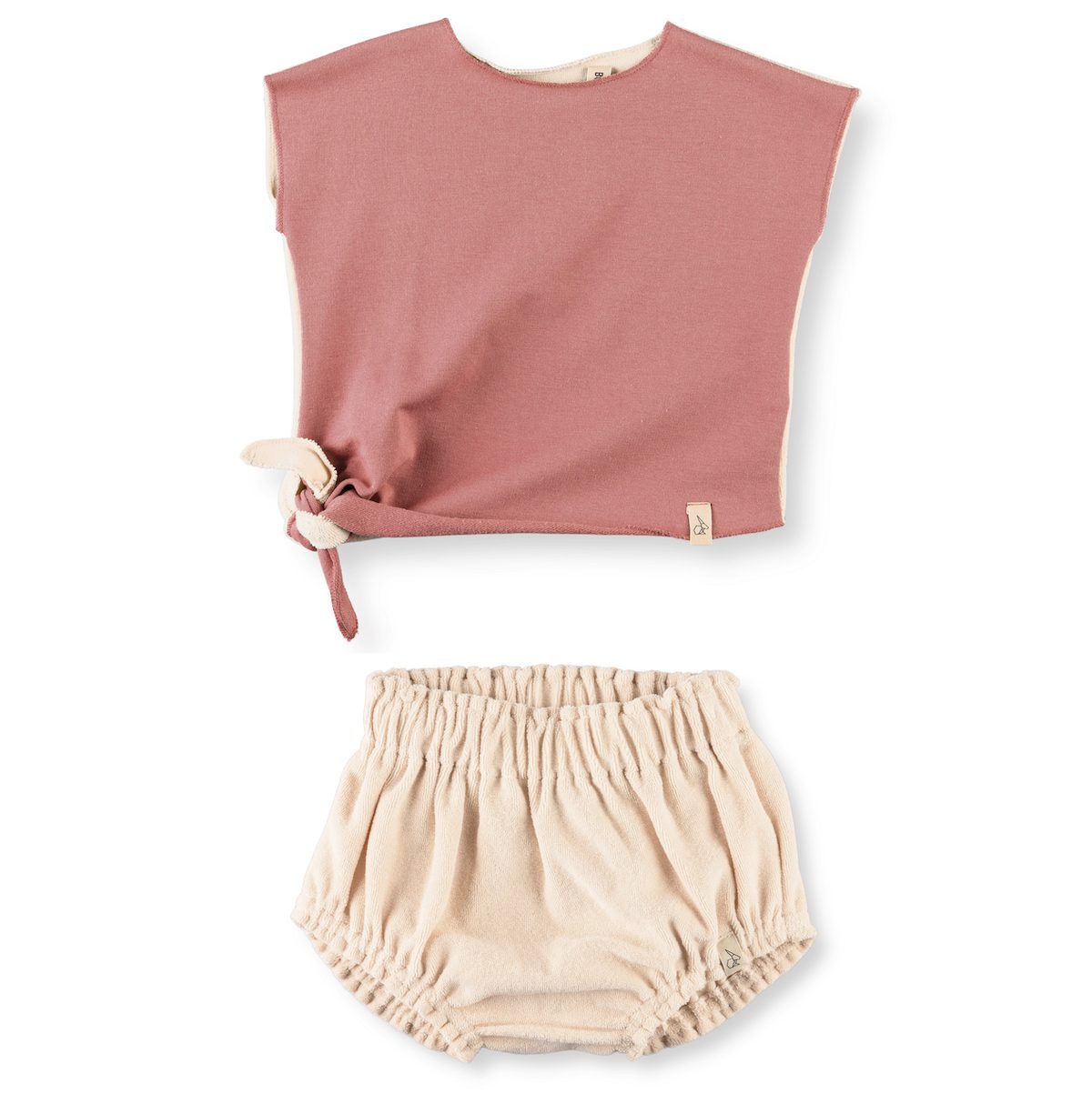 Coral Blush Knotted T-Shirt & Biscuit Terrycloth Bloomer