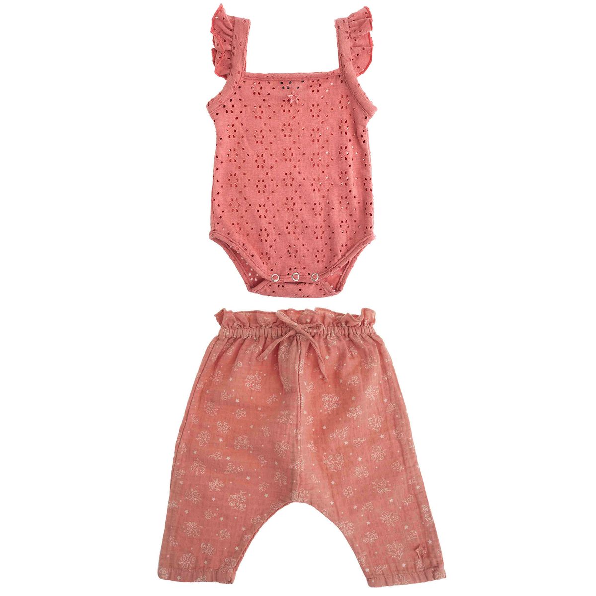 Pointelle Body & Flowers Print Pants