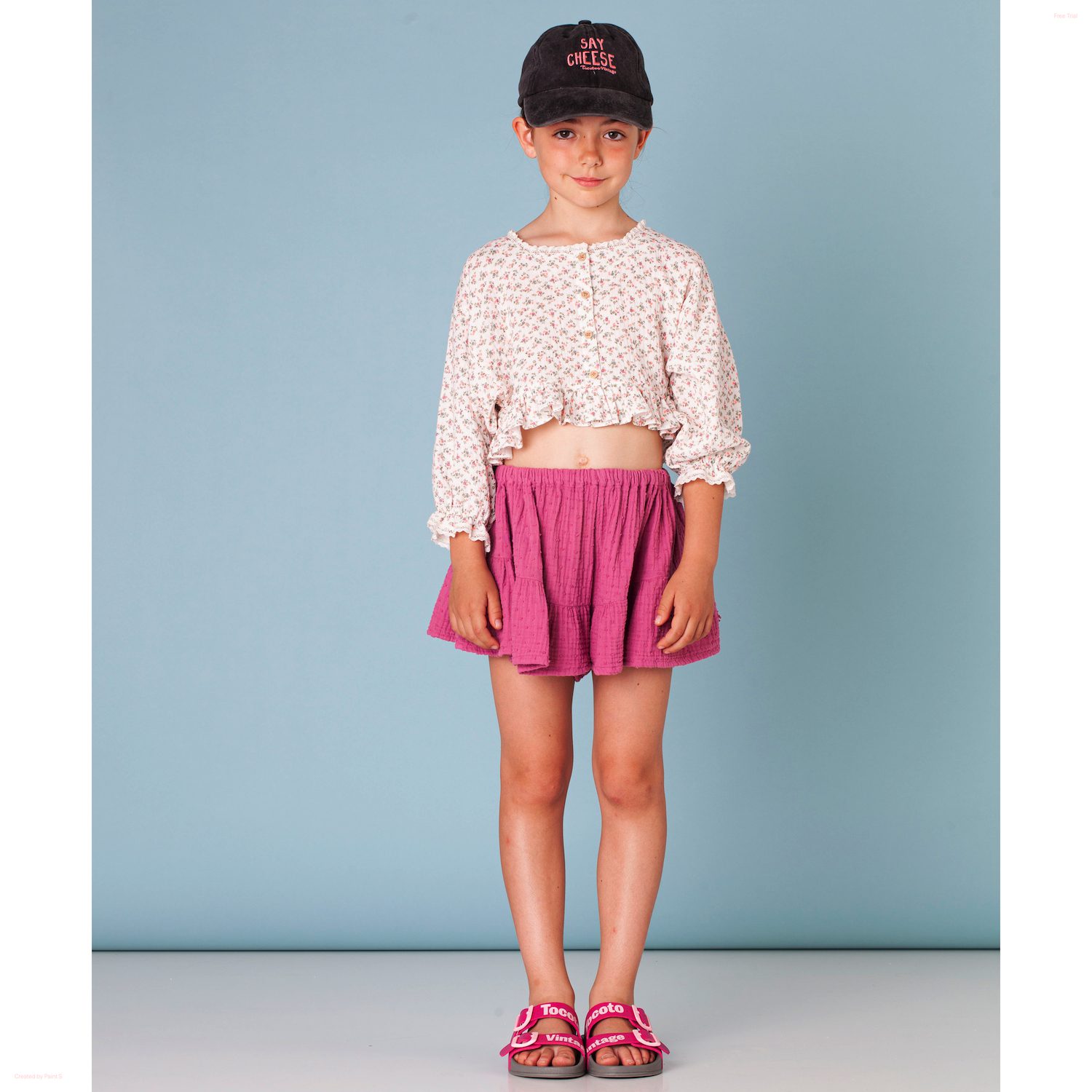 Liberty Flower Blouse & Plumetti Midi Skirt | Off White/Pink Fluor