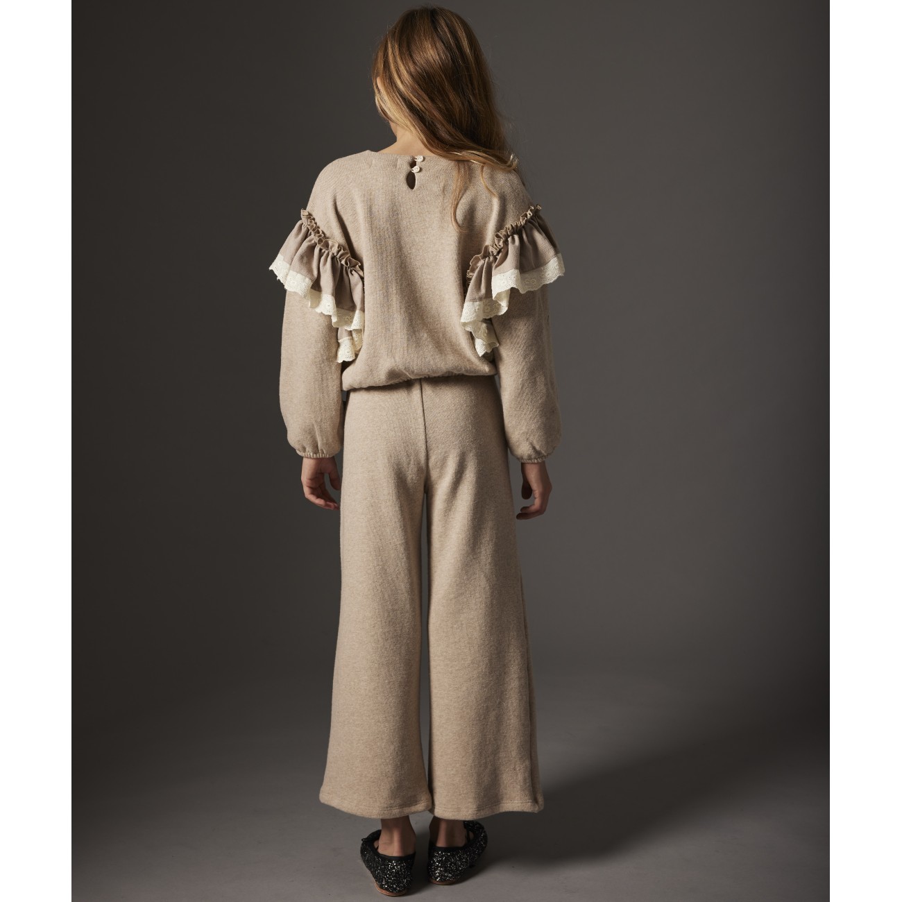 Soft Brushed Knit Sweater & Wide Pants Stone