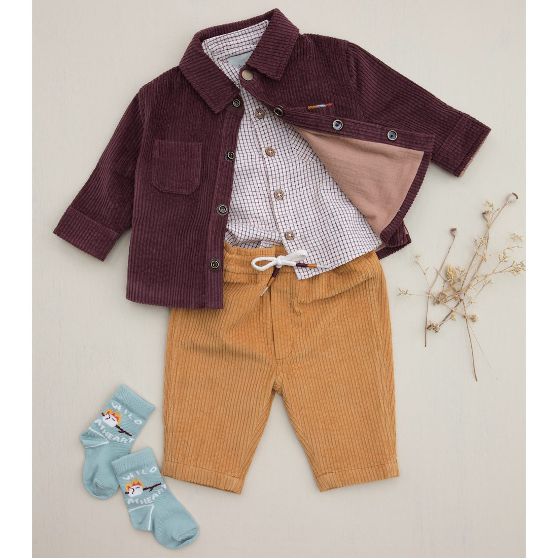 Cream Check Akir Shirt & Camel Abel Pants