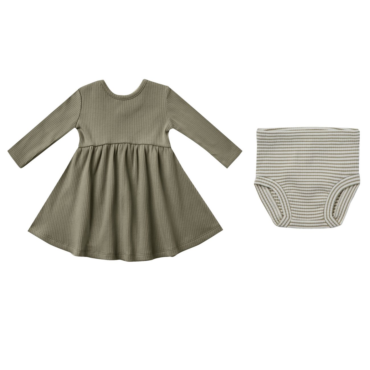 Fern Ribbed L/S Dress & Fern Stripe Ribbed Bloomer