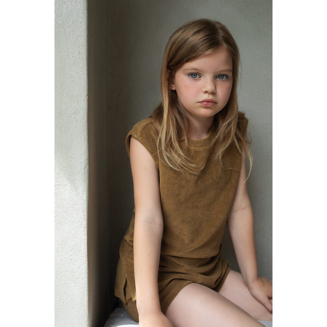 Sleeveless Frotté Top & Frotté Shorts | Dried Herb