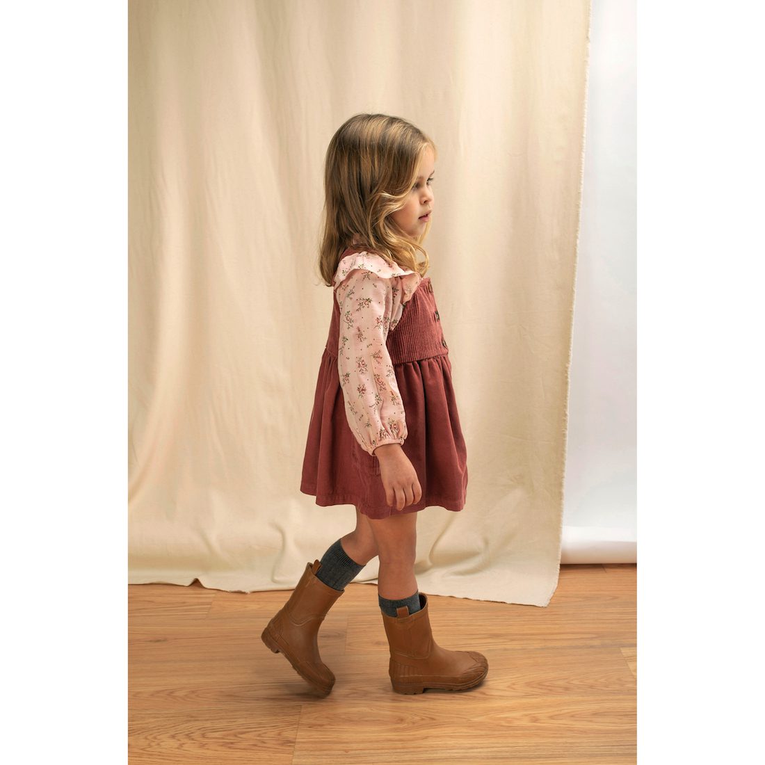 Corduroy Pinafore Dress & Floral Blouse