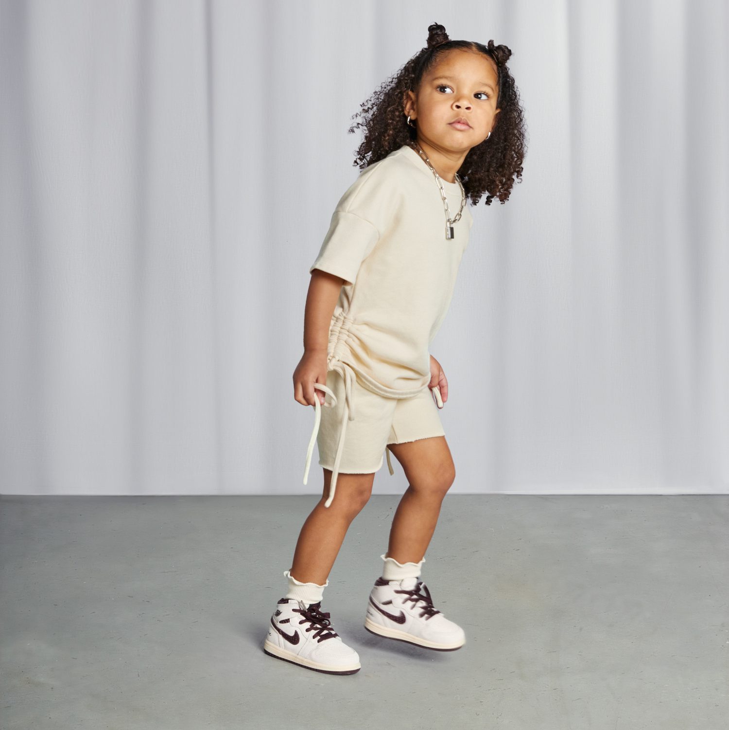 Ruched Sweatshirt & Legging Short | Beige