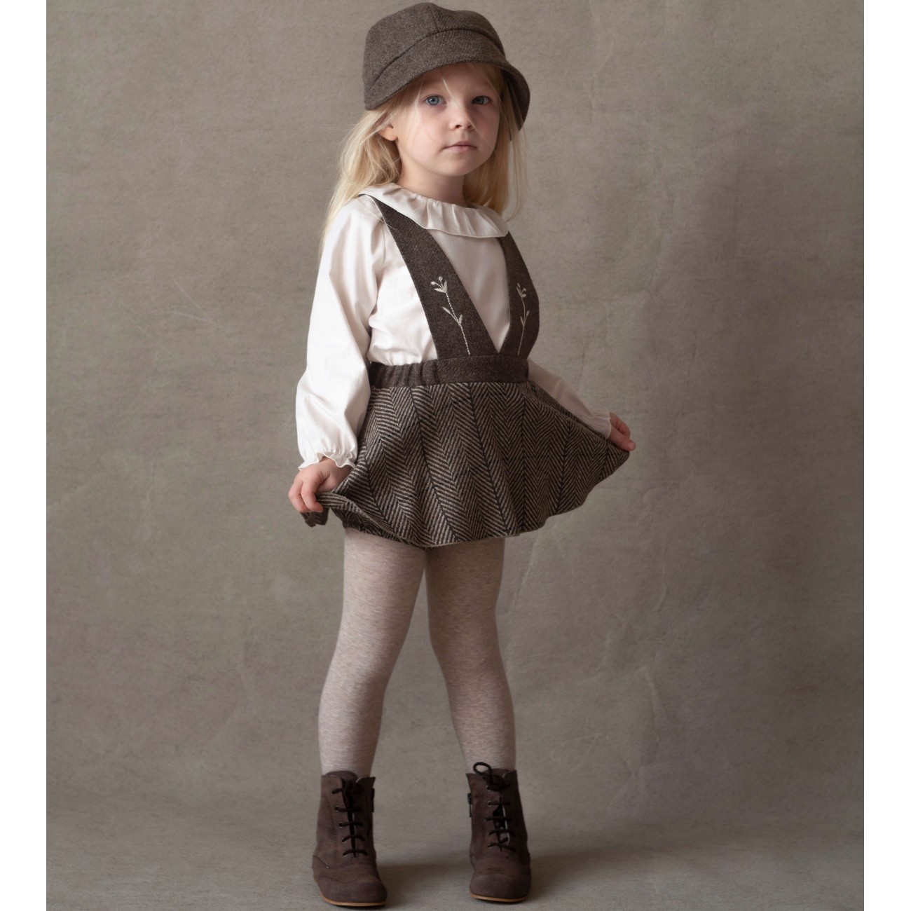 Herringbone Woolen Romper Suit & Off-white shirt