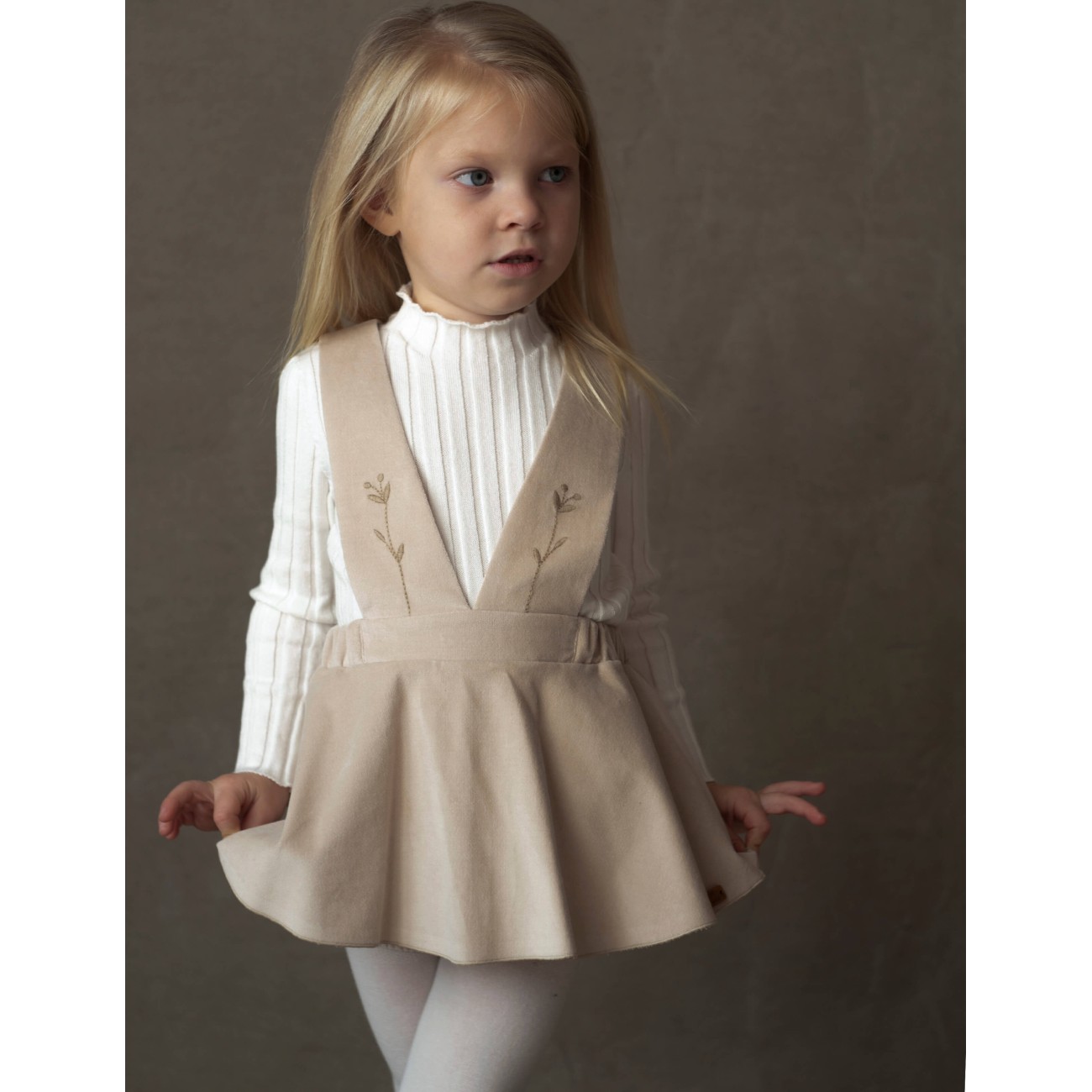 Velvet Romper Suit W/ Straps & Funnel Collar Ribbed Top