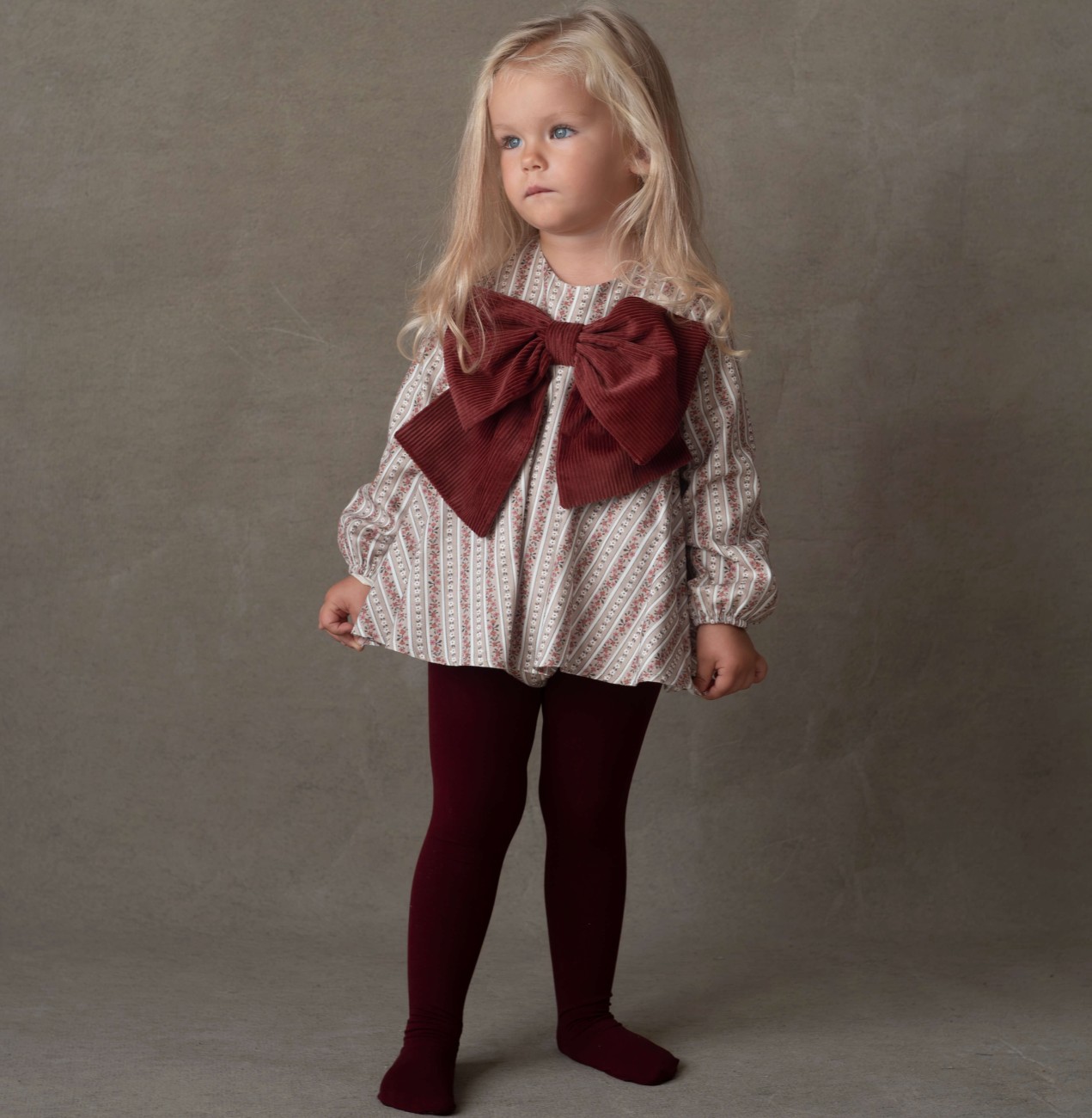 Burgundy Flower Print Romper Suit W/ Bow