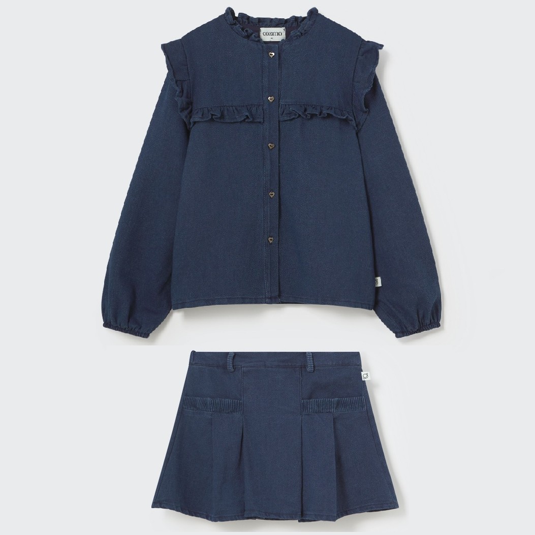 Dobby Denim Blouse & Dobby Denim Skirt