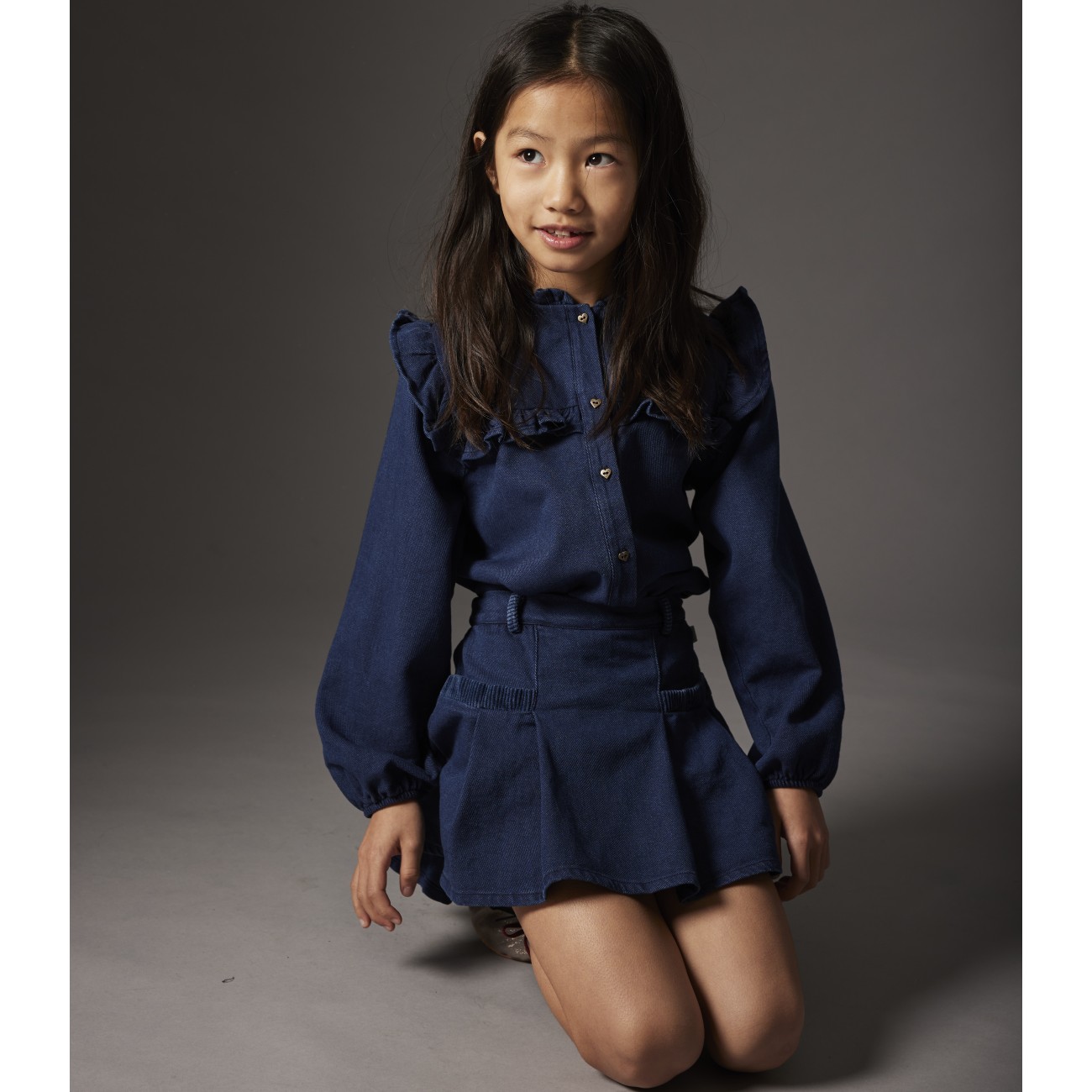 Dobby Denim Blouse & Dobby Denim Skirt