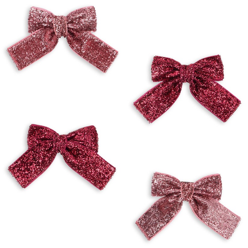4 Pack Glitter Bow Hair Clips | Pink Mix