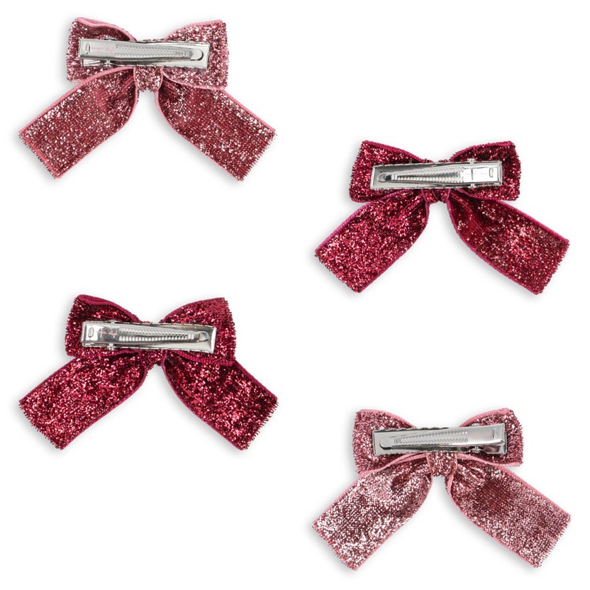 4 Pack Glitter Bow Hair Clips | Pink Mix
