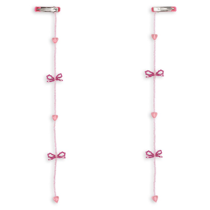 2 Pack Pearly Tassel Hair Clip Pink Bow