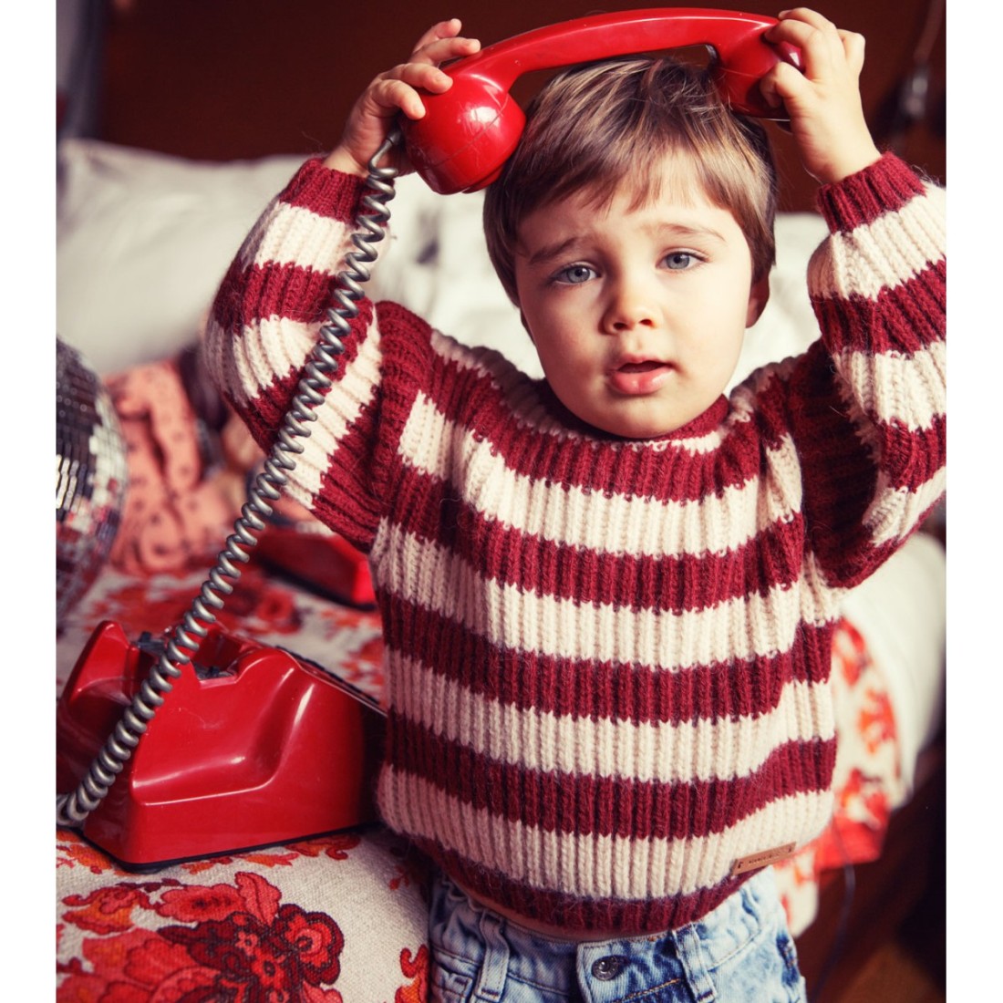 Knitted Sweater Bordeaux & Light Pink Stripes 