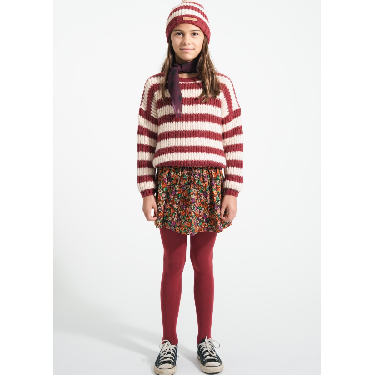 Knitted Sweater Bordeaux & Light Pink Stripes 