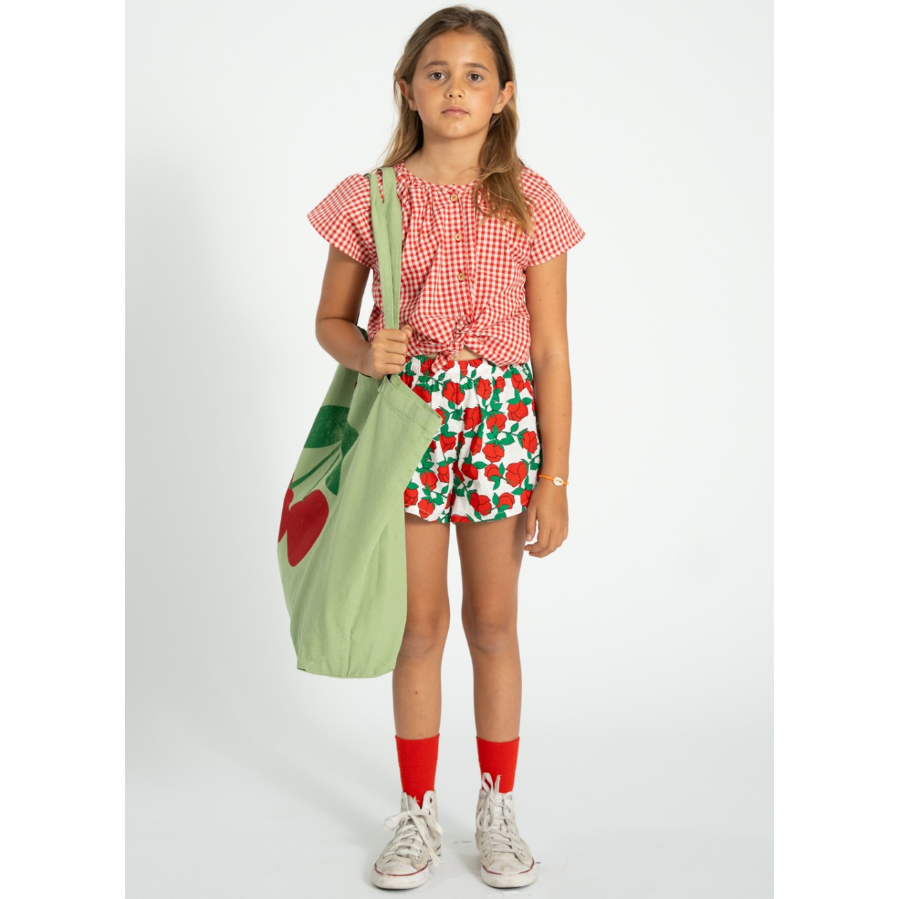 Blouse W/ Butterfly Sleeves Red & Ecru Checkered