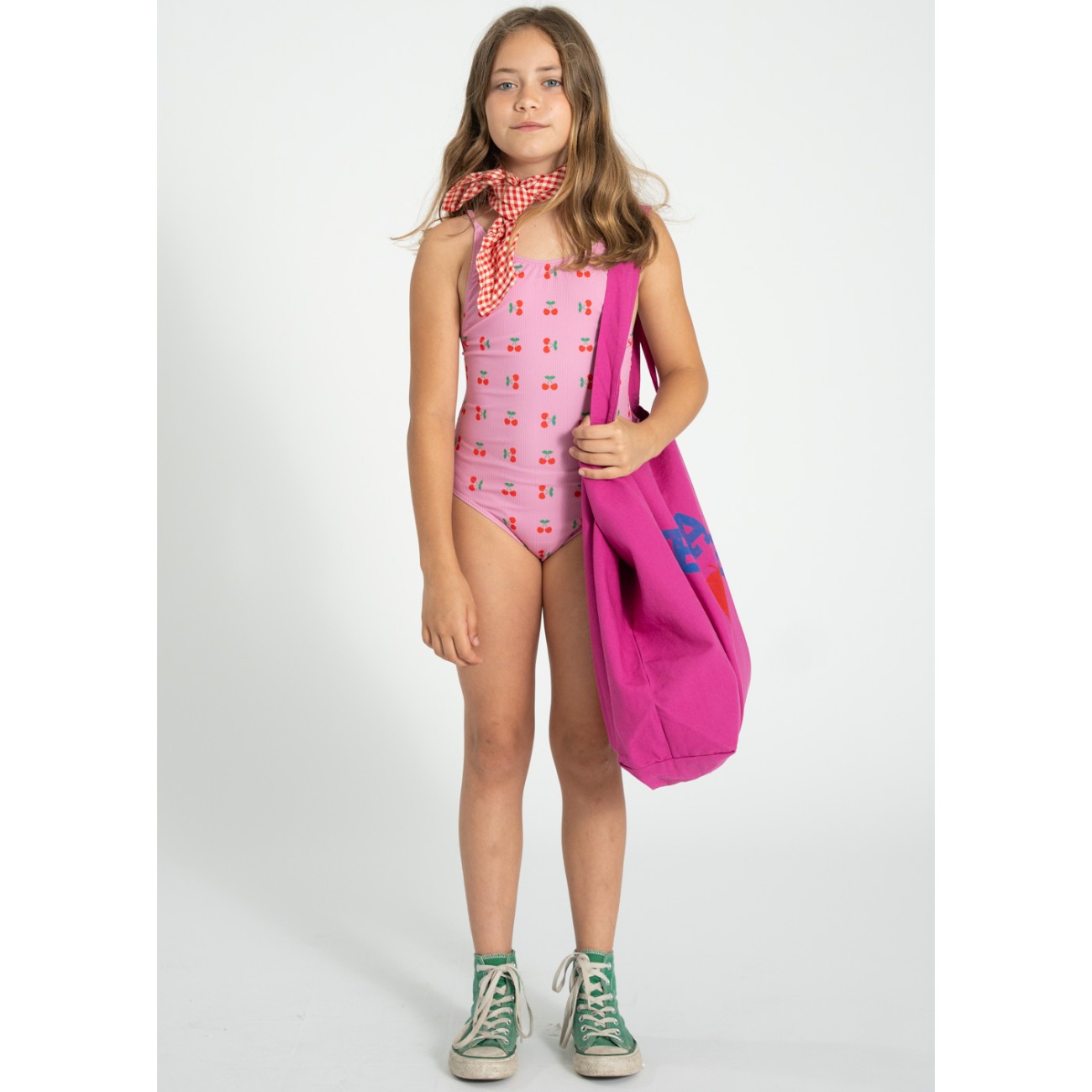 Swimsuit W/ Crossed Straps Pink W/ Cherries Allover