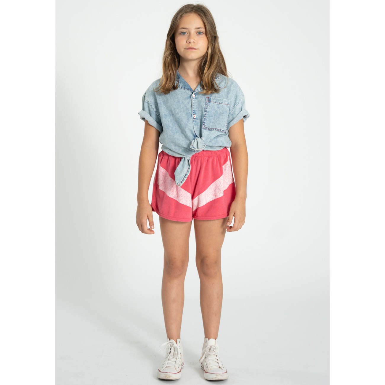 Shorts Pink W/ White Stripes Print