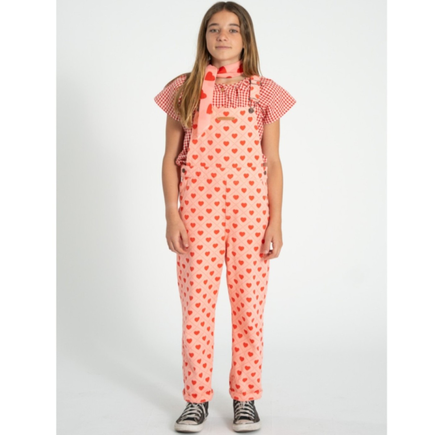 Dungarees Pink W/ Red Hearts Allover