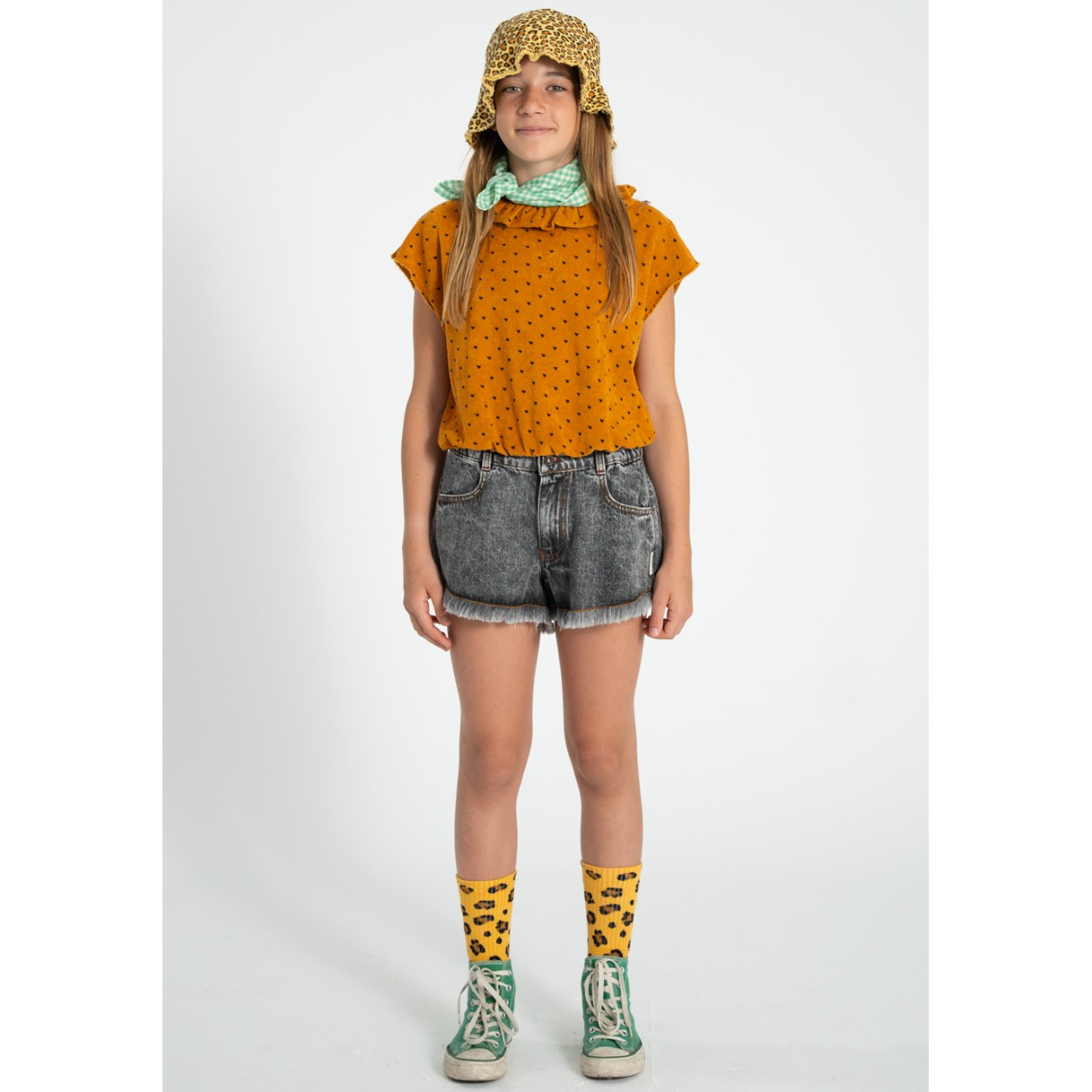 Shorts W/ Fringes Washed Black Denim