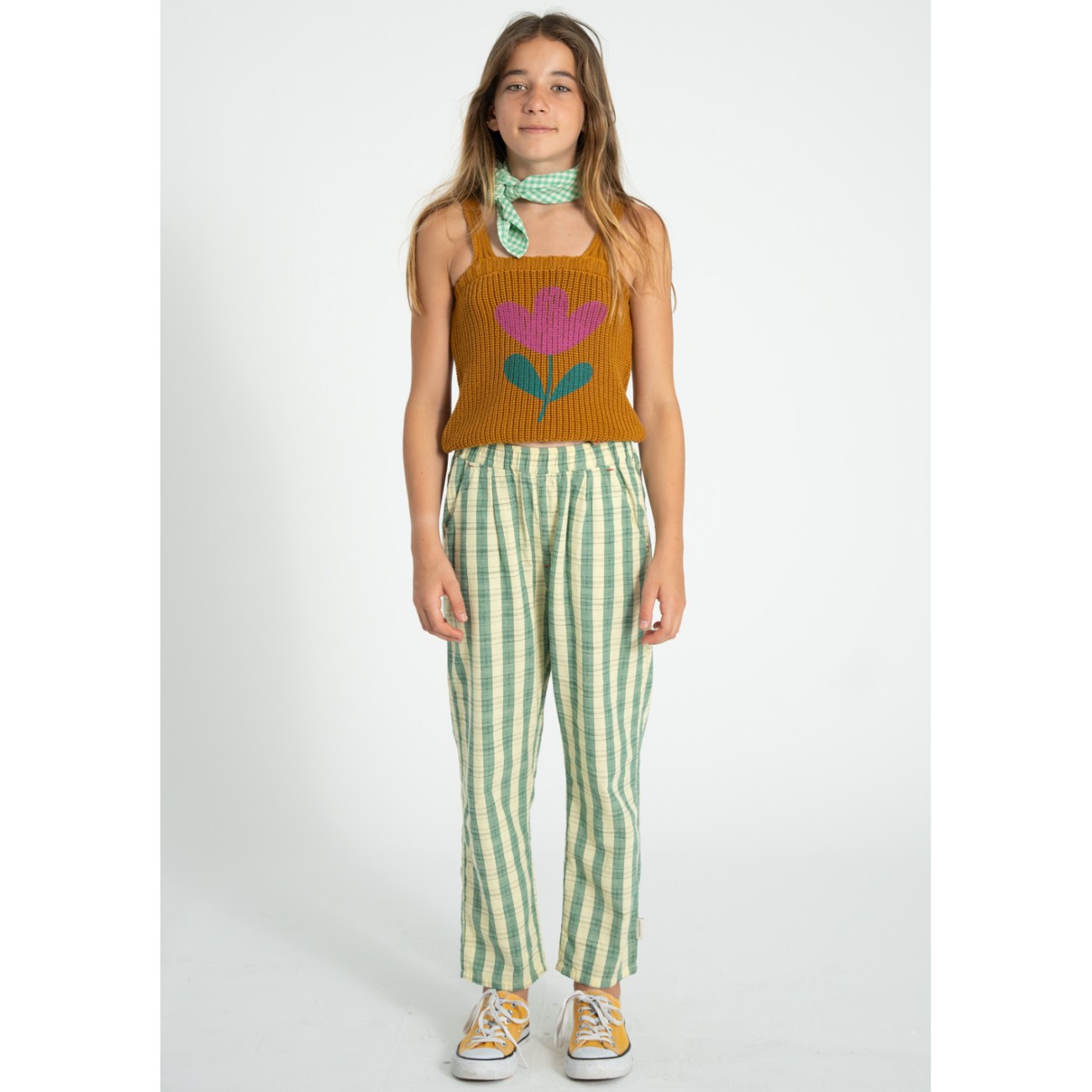 Knitted Top W/ Straps Camel W/ Flower Print