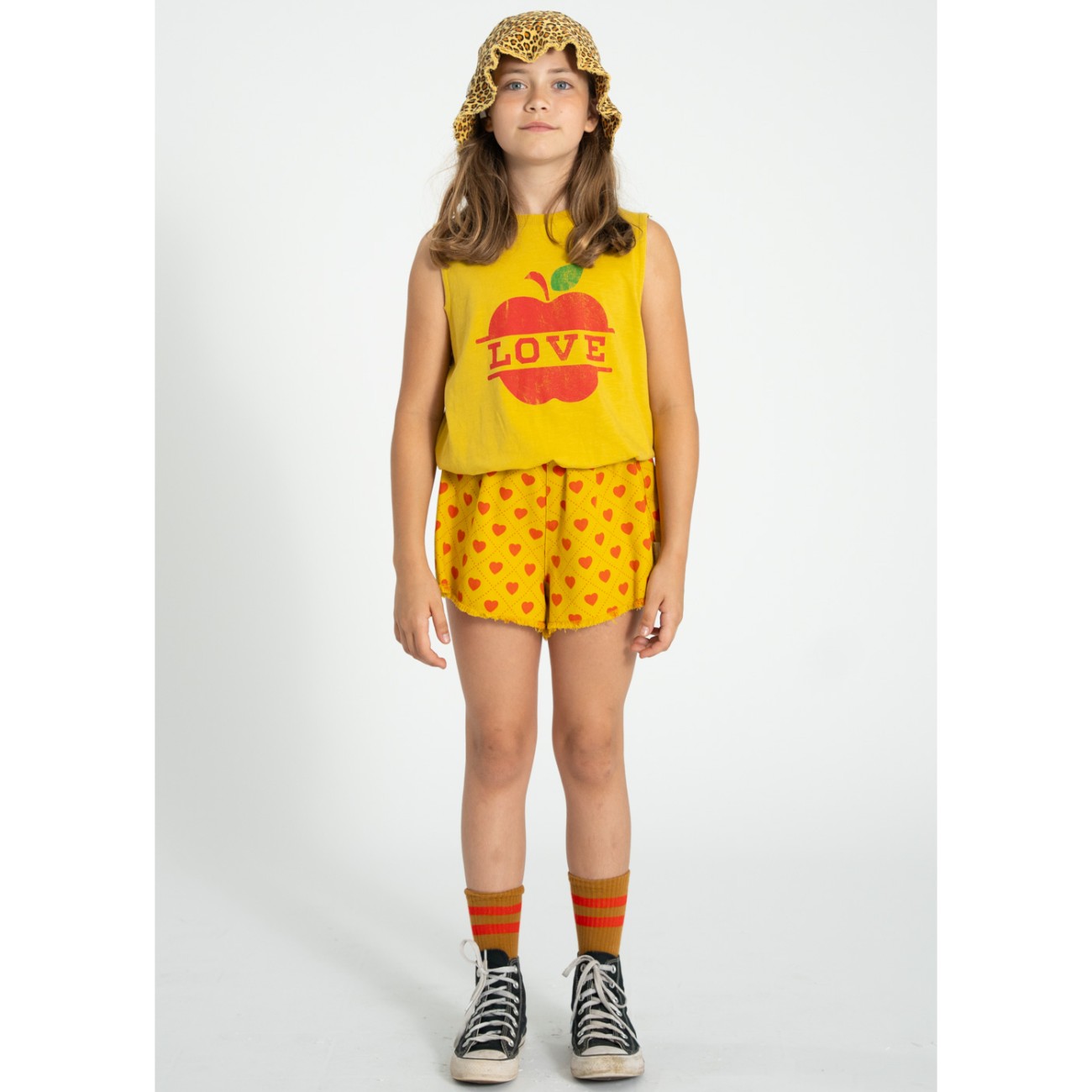 Shorts W/ Fringes Mustard W/ Red Hearts Allover