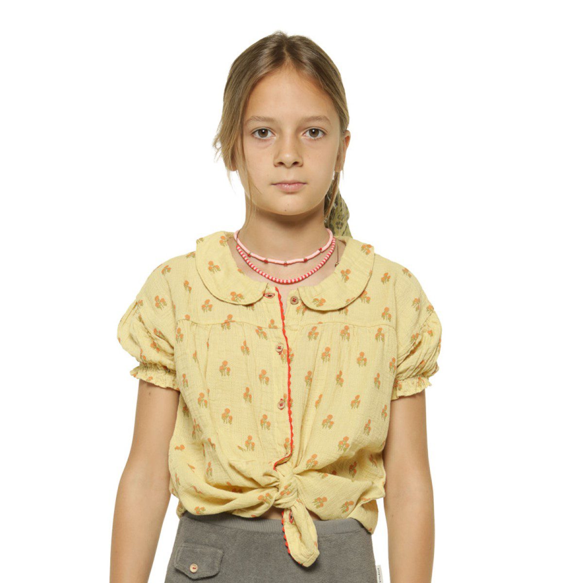 Peter Pan Collar Blouse | Light Yellow W/ Flowers