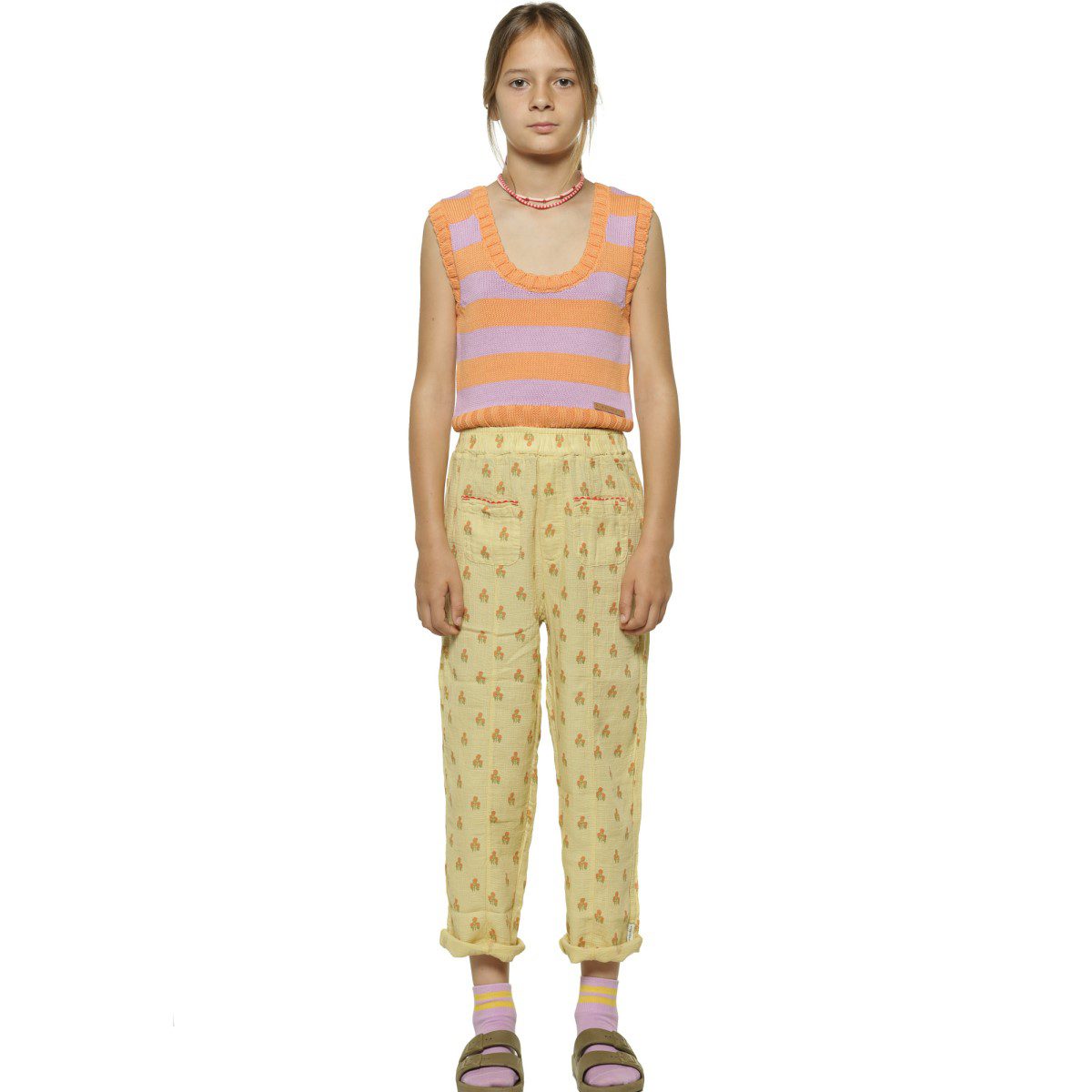 Girl Trousers | Light Yellow W/ Flowers